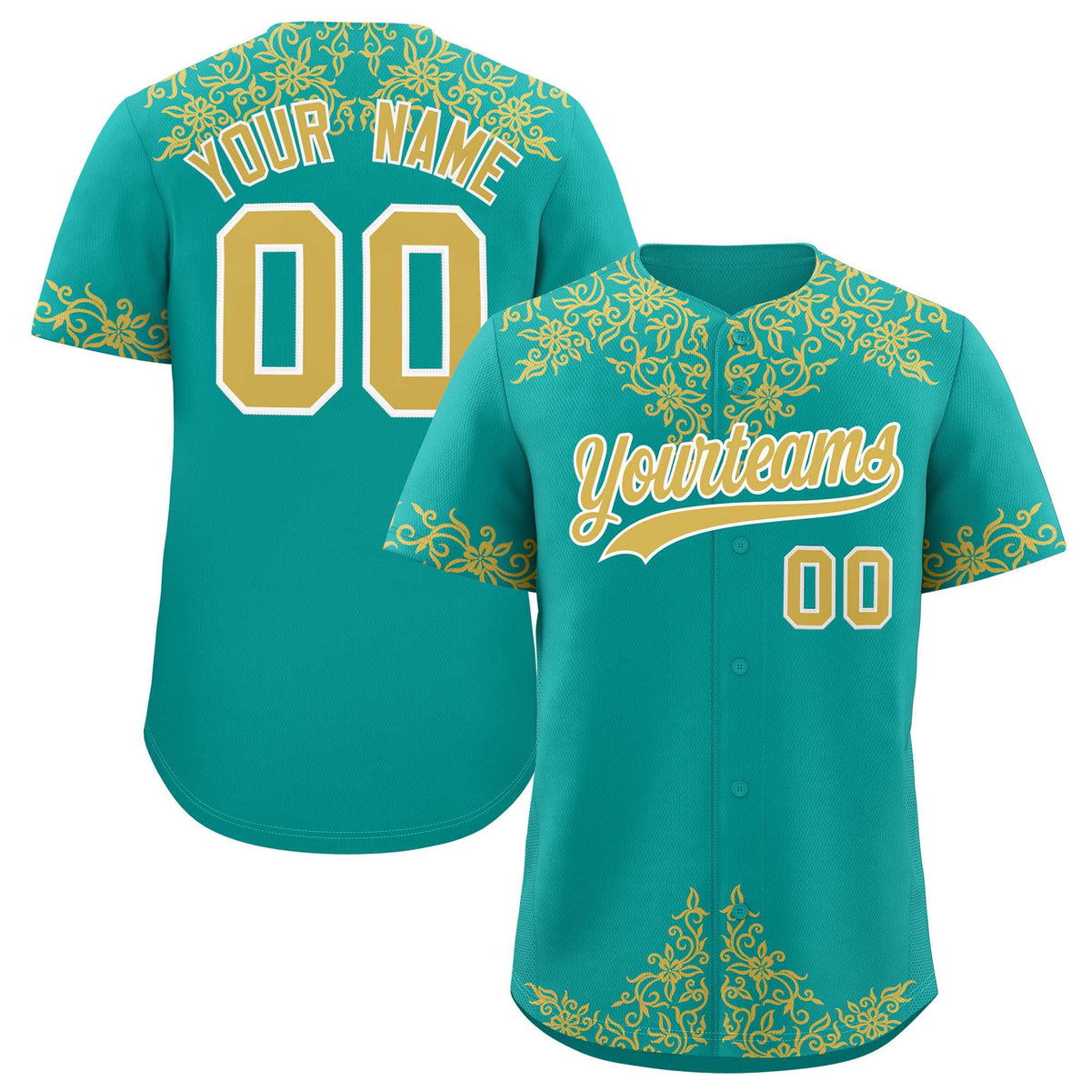Custom Aqua Old Gold Baroque Style Personalized Baseball Jersey| KXKSHOP