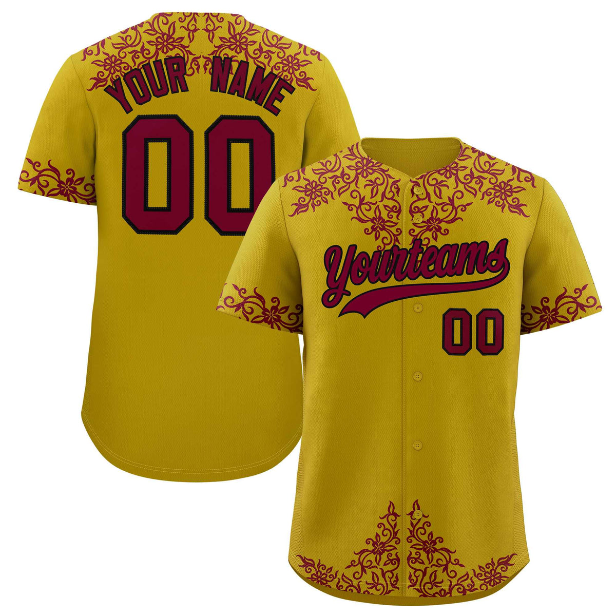Custom Old Gold Crimson Baroque Style Personalized Baseball Jersey| KXKSHOP