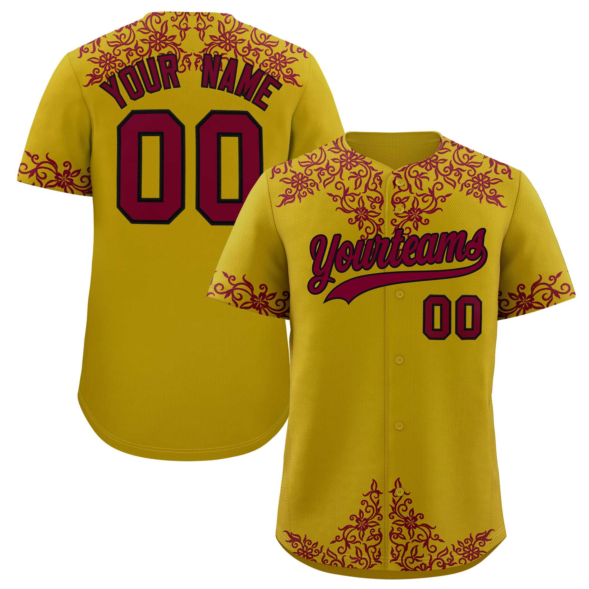 Custom Old Gold Crimson Baroque Style Personalized Baseball Jersey| KXKSHOP