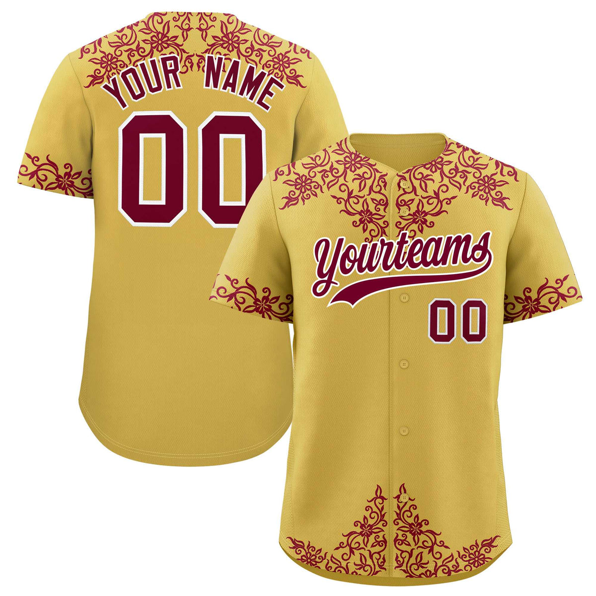 Custom Old Gold Crimson Baroque Style Personalized Baseball Jersey| KXKSHOP