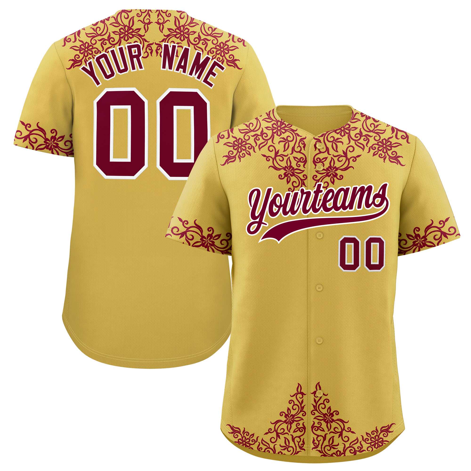 Custom Old Gold Crimson Baroque Style Personalized Baseball Jersey| KXKSHOP