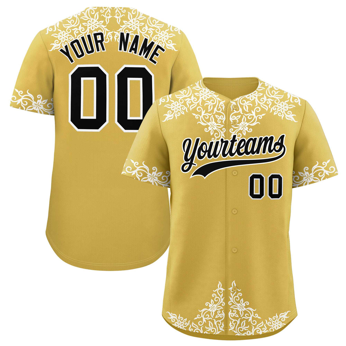 Custom Old Gold White Baroque Style Personalized Baseball Jersey| KXKSHOP