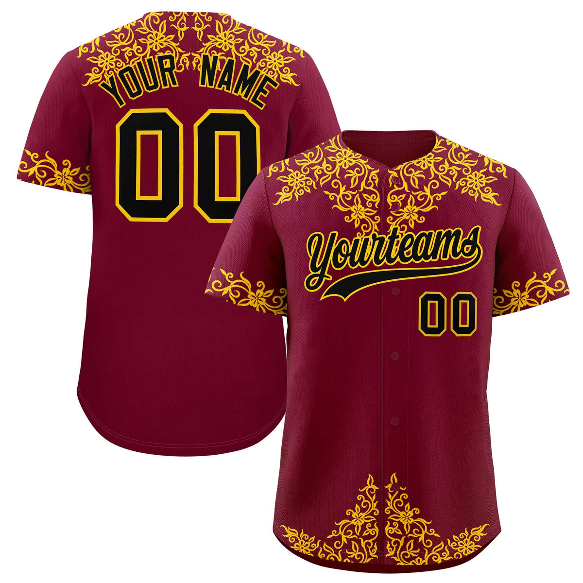Custom Crimson Yellow Baroque Style Personalized Baseball Jersey| KXKSHOP