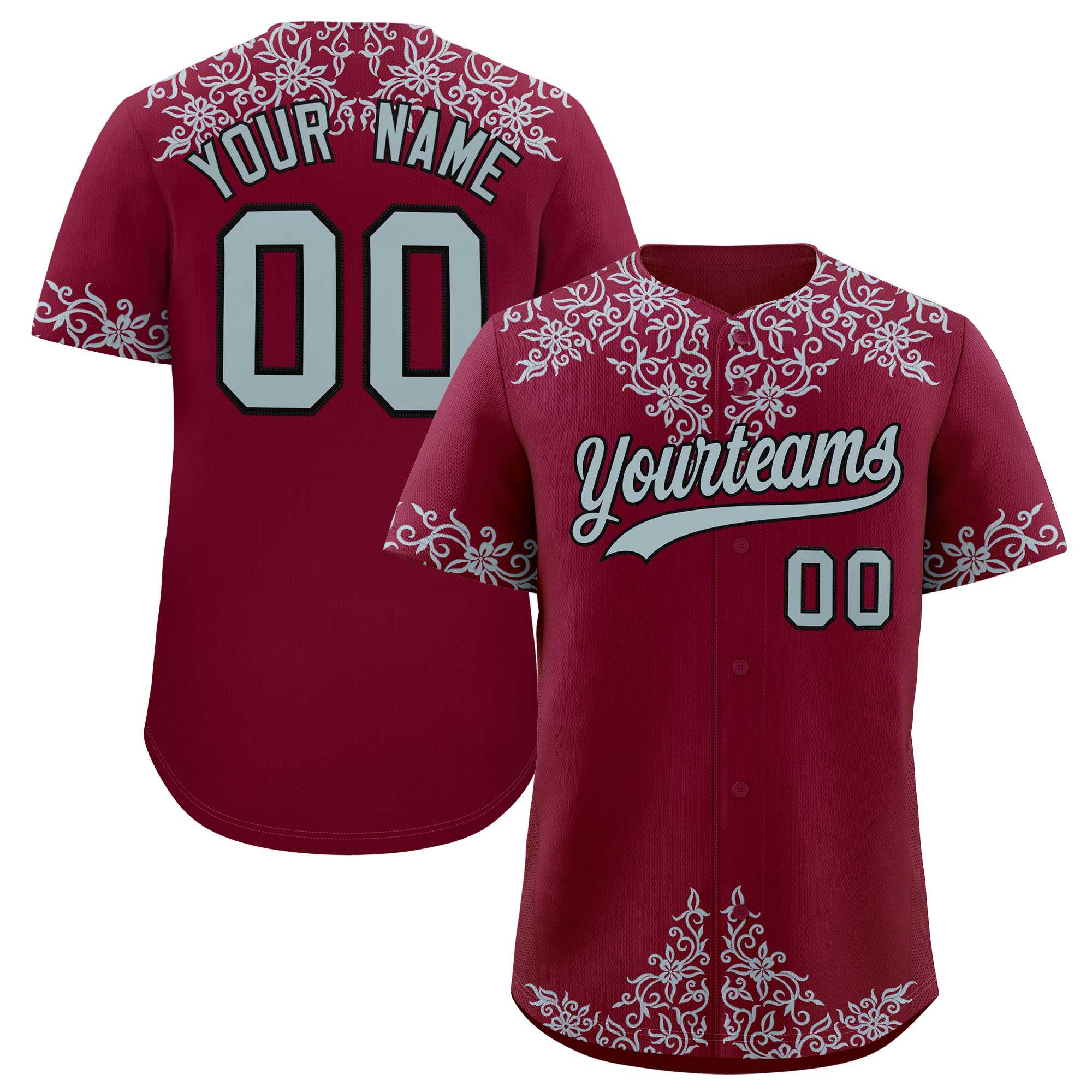 Custom Crimson Silver Baroque Style Personalized Baseball Jersey| KXKSHOP