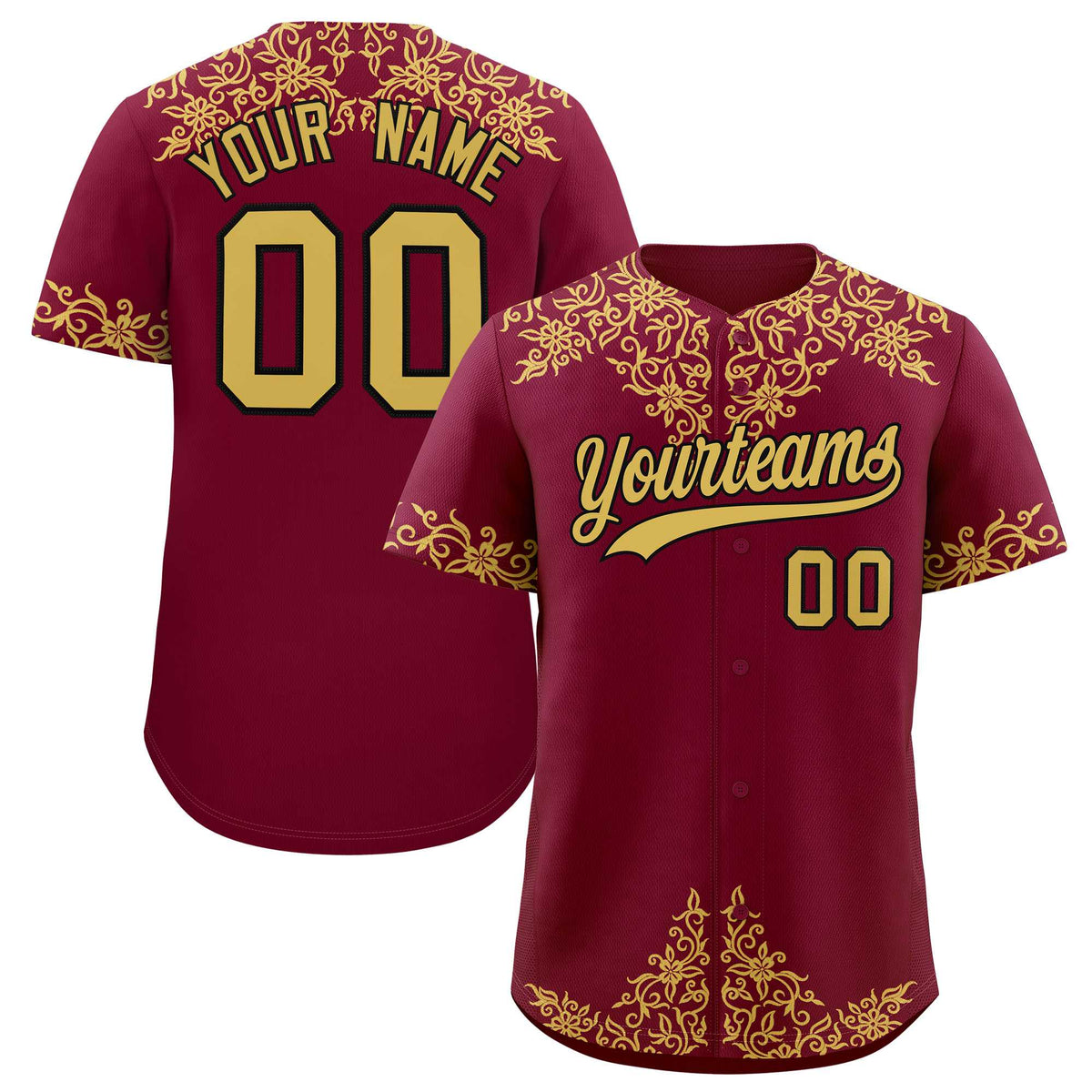 Custom Crimson Old Gold Baroque Style Personalized Baseball Jersey| KXKSHOP