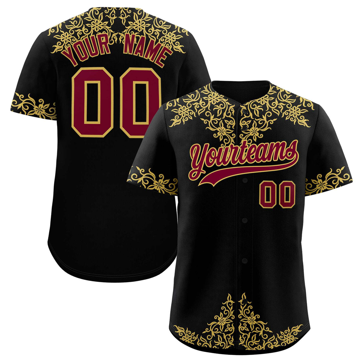 Custom Black Old Gold Baroque Style Personalized Baseball Jersey| KXKSHOP