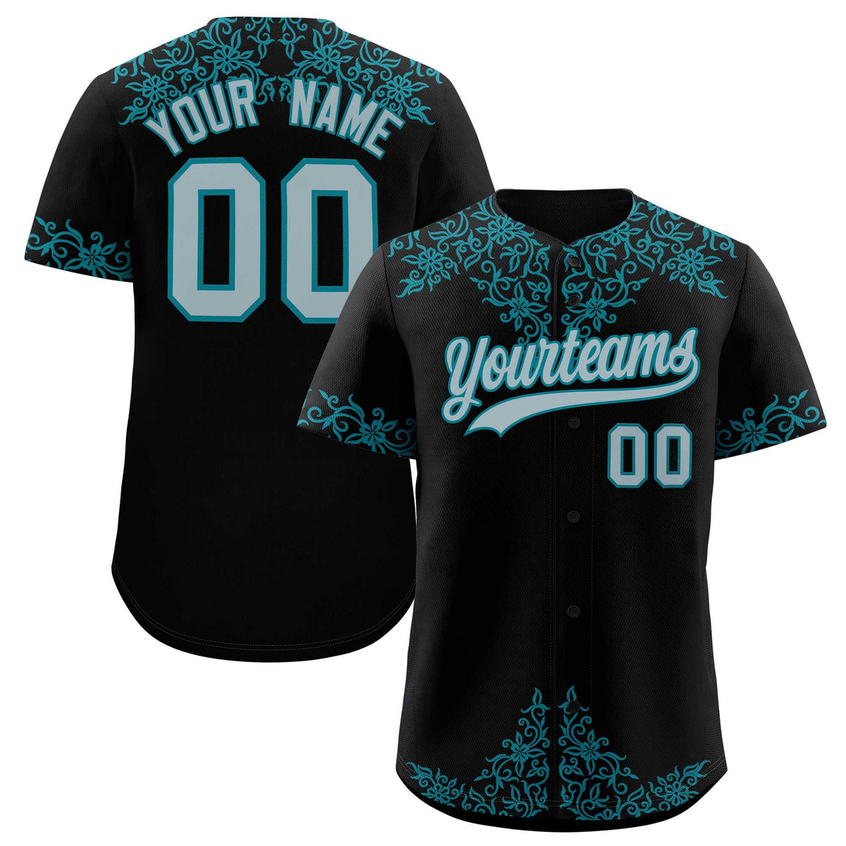 Custom Black Teal Baroque Style Personalized Baseball Jersey| KXKSHOP