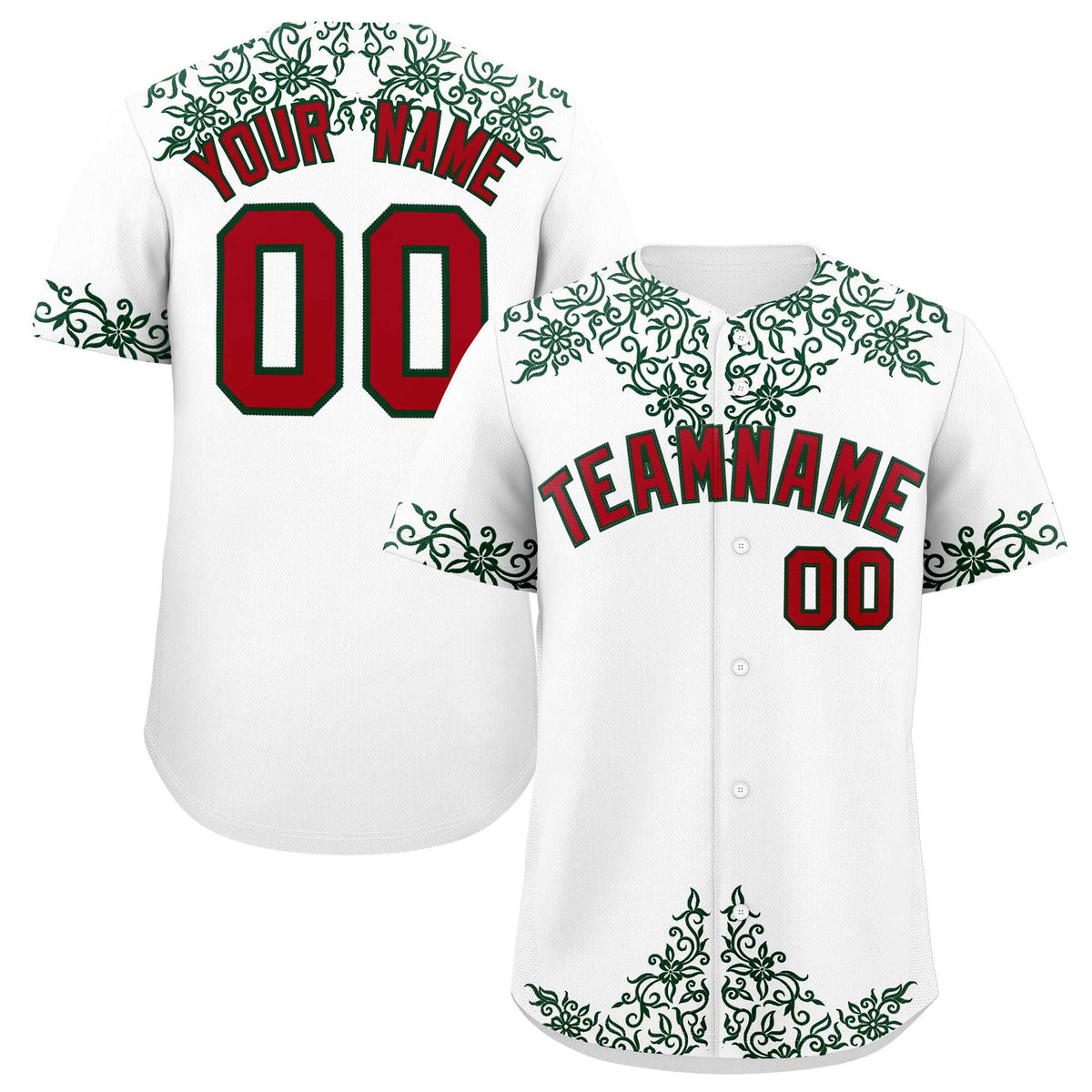 Custom White Green Baroque Style Personalized Baseball Jersey| KXKSHOP