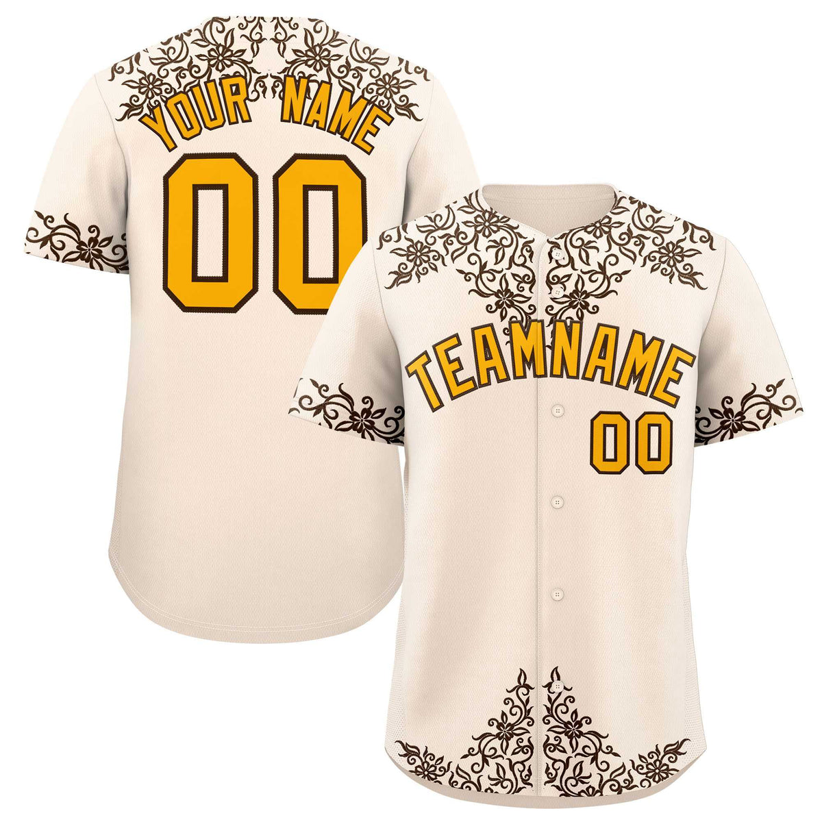 Custom Cream Brown Baroque Style Personalized Baseball Jersey| KXKSHOP