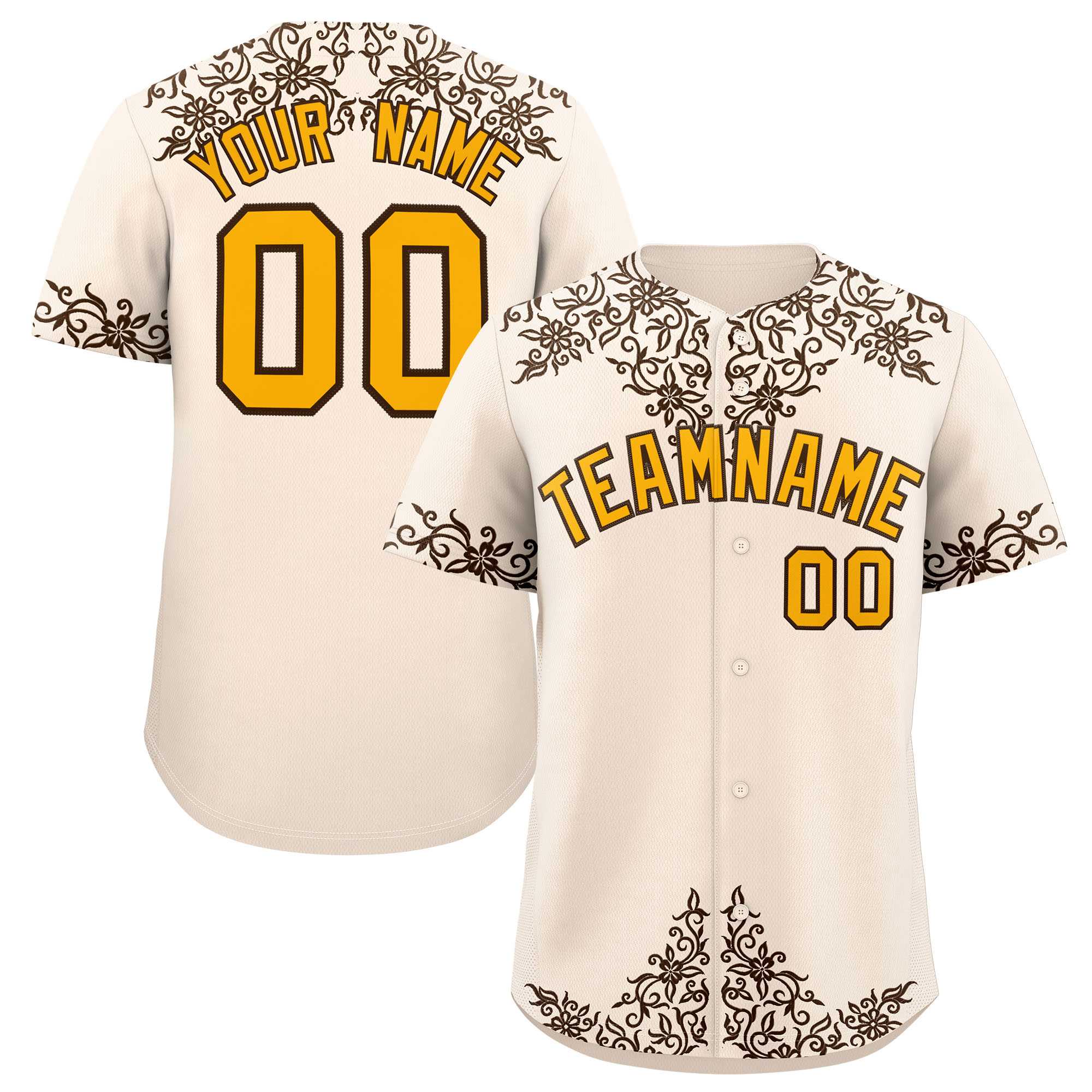 Custom Cream Brown Baroque Style Personalized Baseball Jersey| KXKSHOP