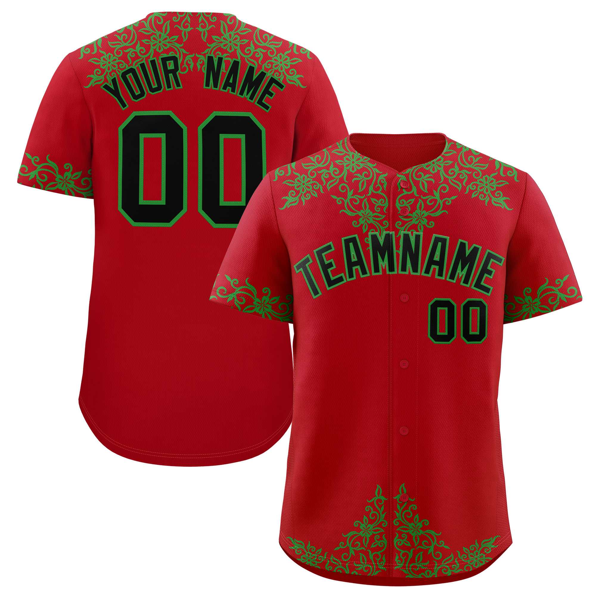 Custom Red Kelly Green Baroque Style Personalized Baseball Jersey| KXKSHOP