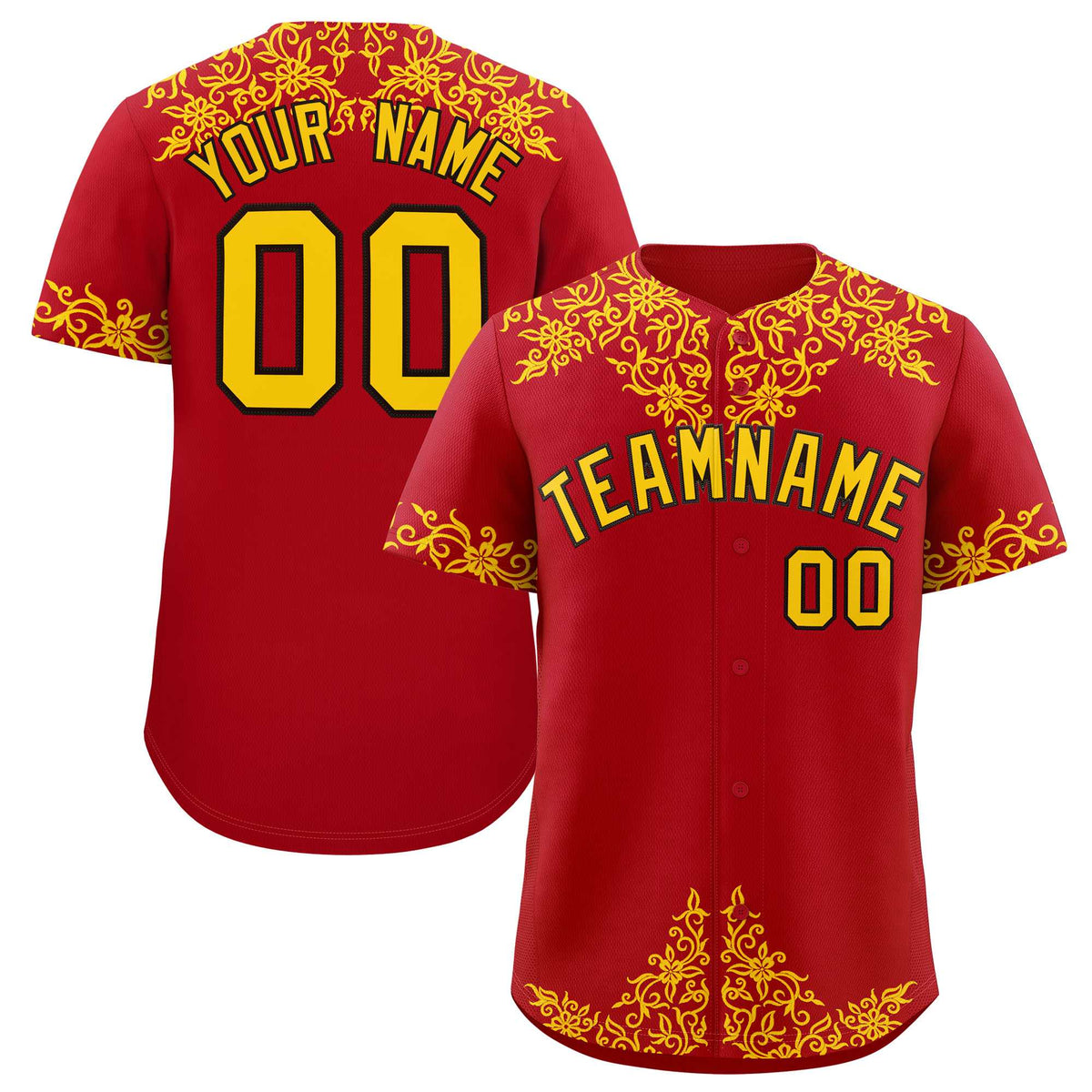 Custom Red Gold Baroque Style Personalized Baseball Jersey| KXKSHOP