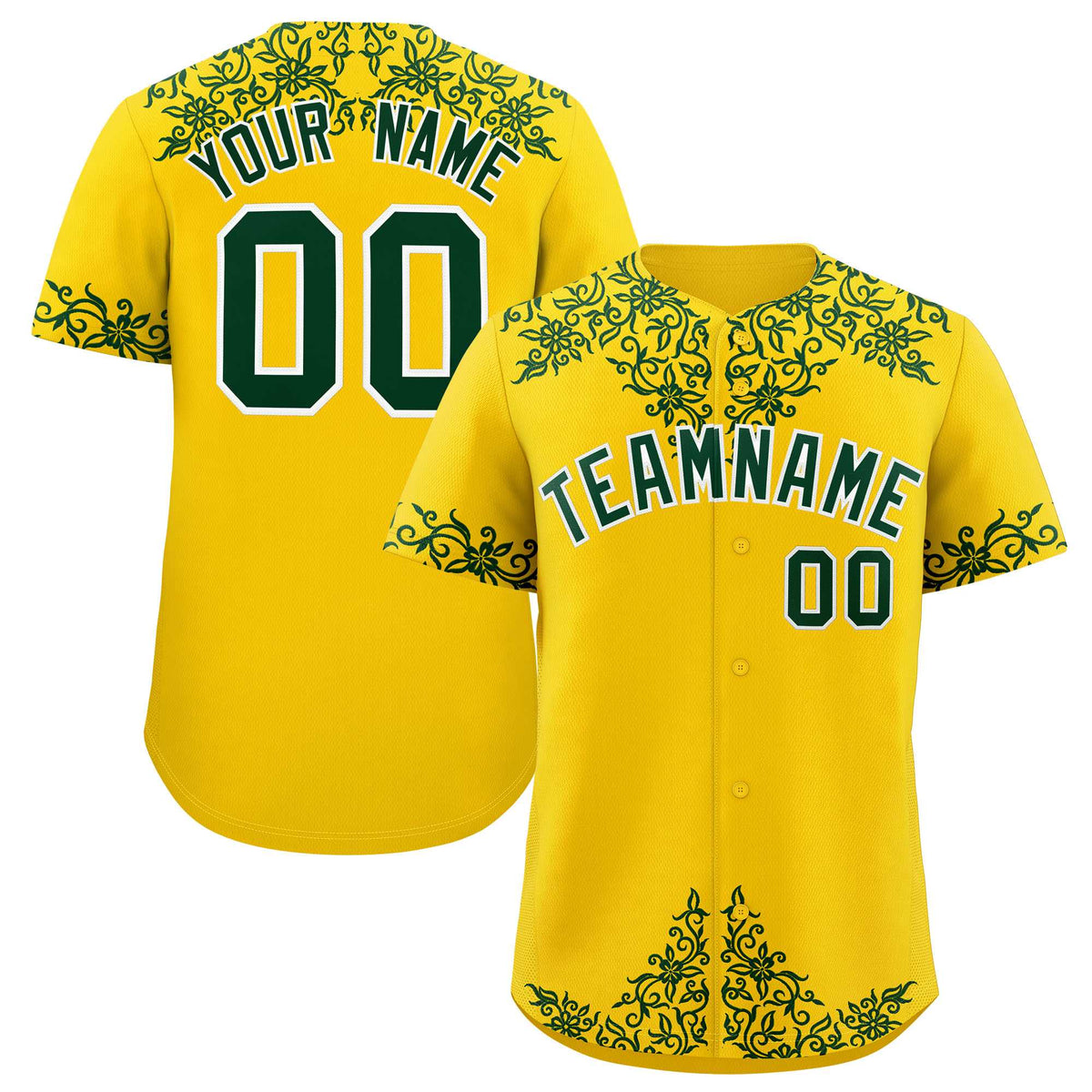 Custom Gold Green Baroque Style Personalized Baseball Jersey| KXKSHOP