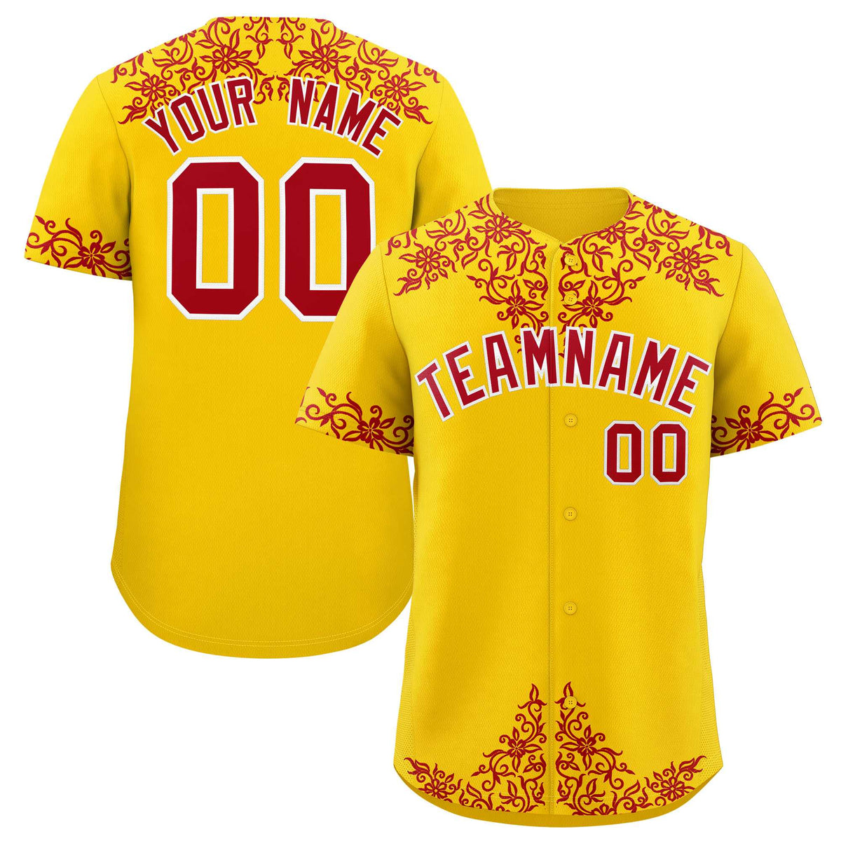 Custom Gold Red Baroque Style Personalized Baseball Jersey| KXKSHOP