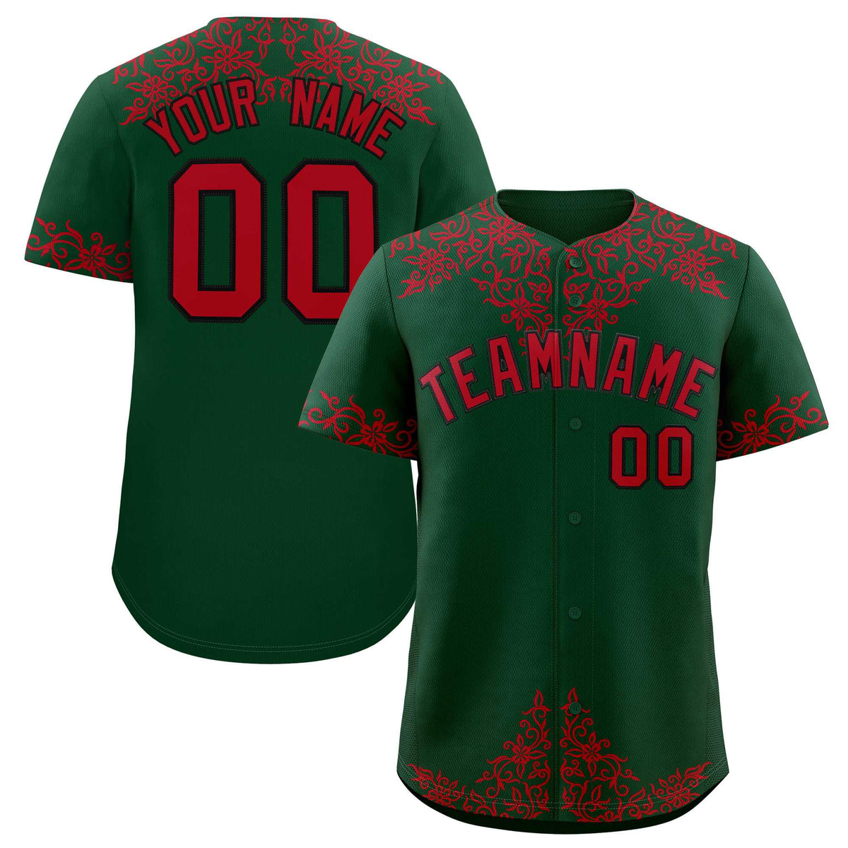 Custom Green Red Baroque Style Personalized Baseball Jersey| KXKSHOP