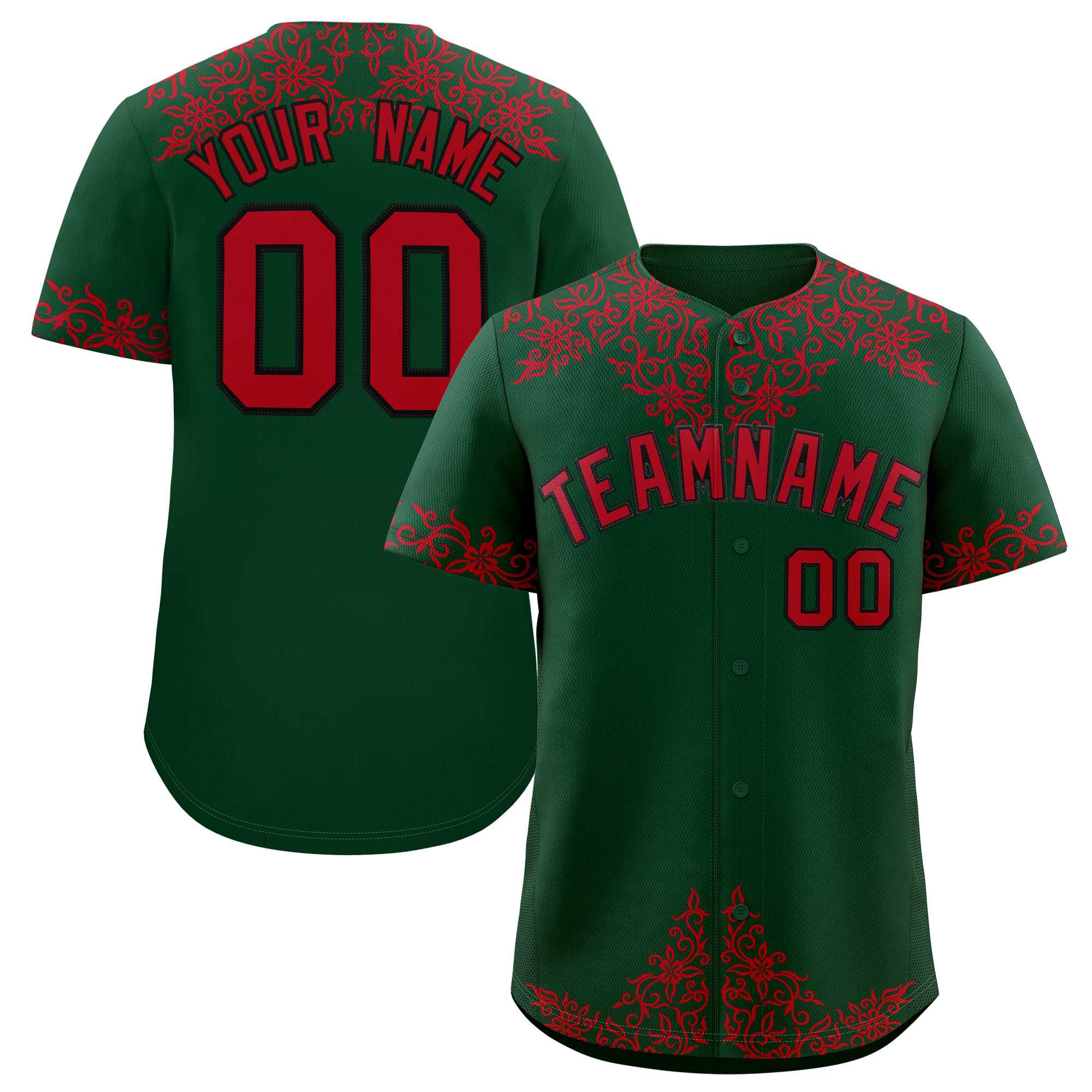 Custom Green Red Baroque Style Personalized Baseball Jersey| KXKSHOP