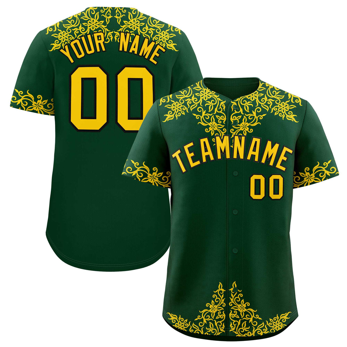 Custom Green Gold Baroque Style Personalized Baseball Jersey| KXKSHOP
