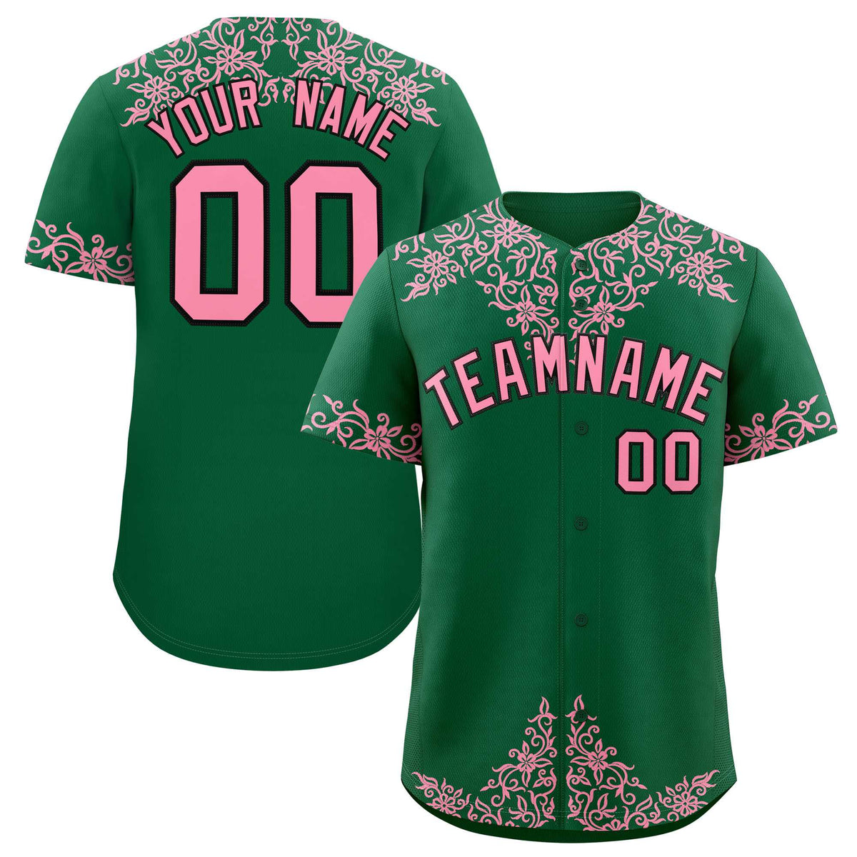 Custom Kelly Green Light Pink Baroque Style Personalized Baseball Jersey| KXKSHOP