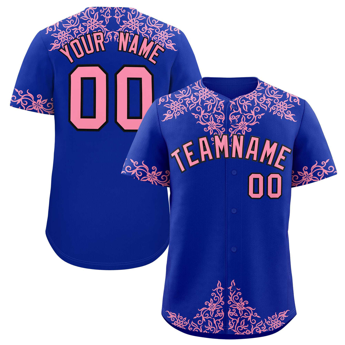 Custom Royal Light Pink Baroque Style Personalized Baseball Jersey| KXKSHOP