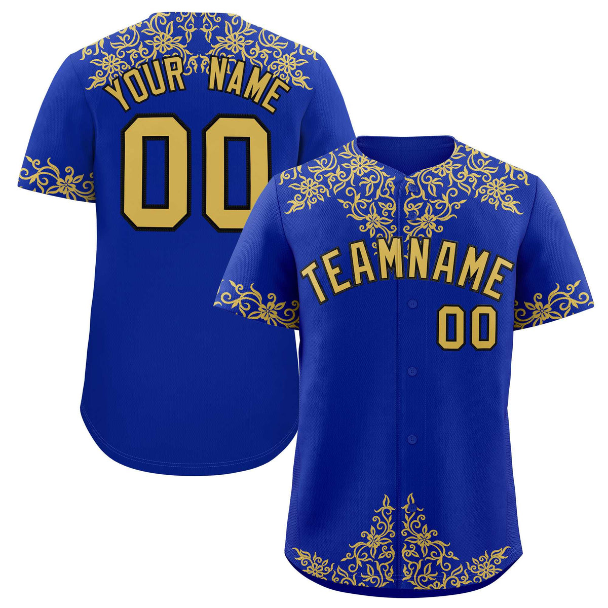 Custom Royal Old Gold Baroque Style Personalized Baseball Jersey| KXKSHOP