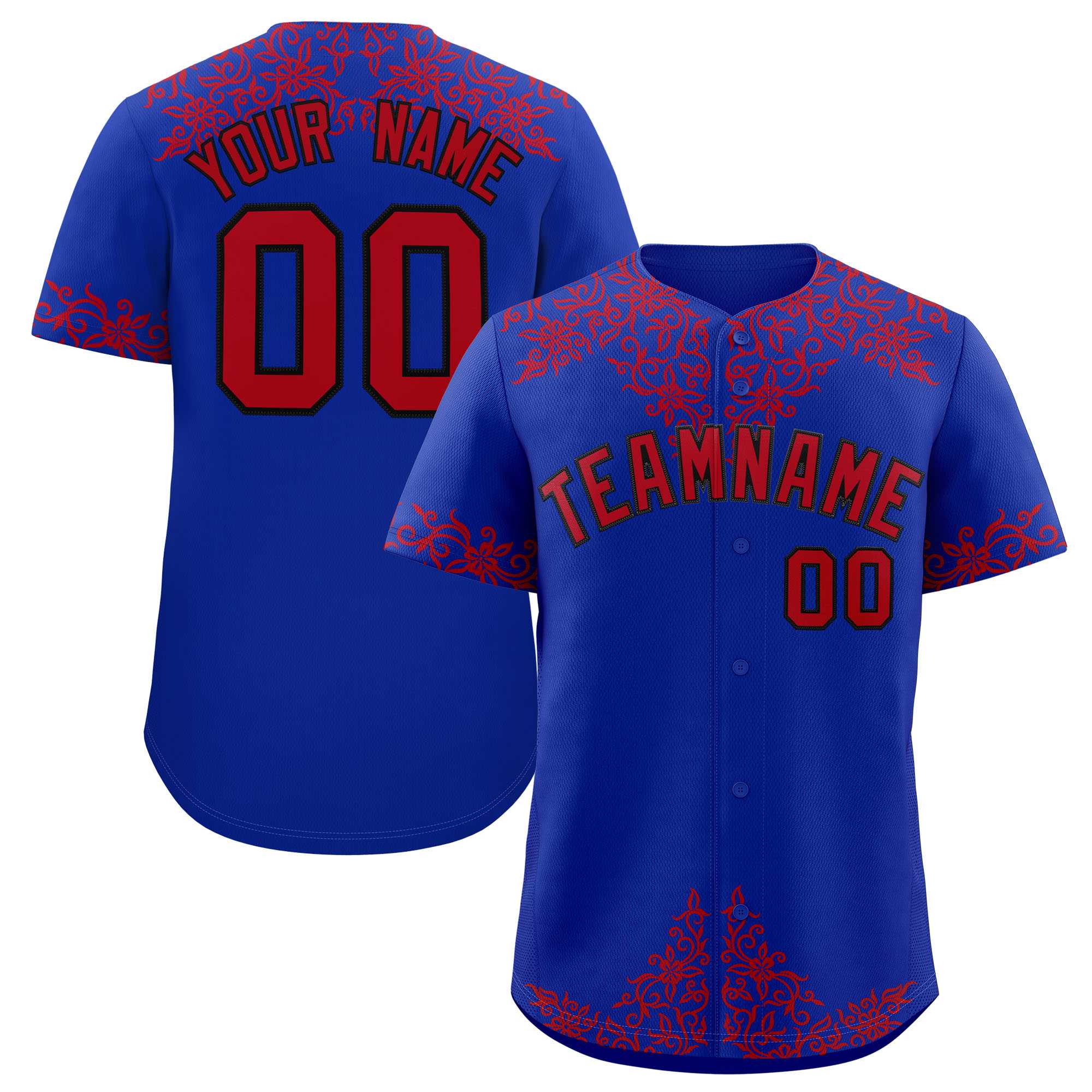 Custom Royal Red Baroque Style Personalized Baseball Jersey| KXKSHOP