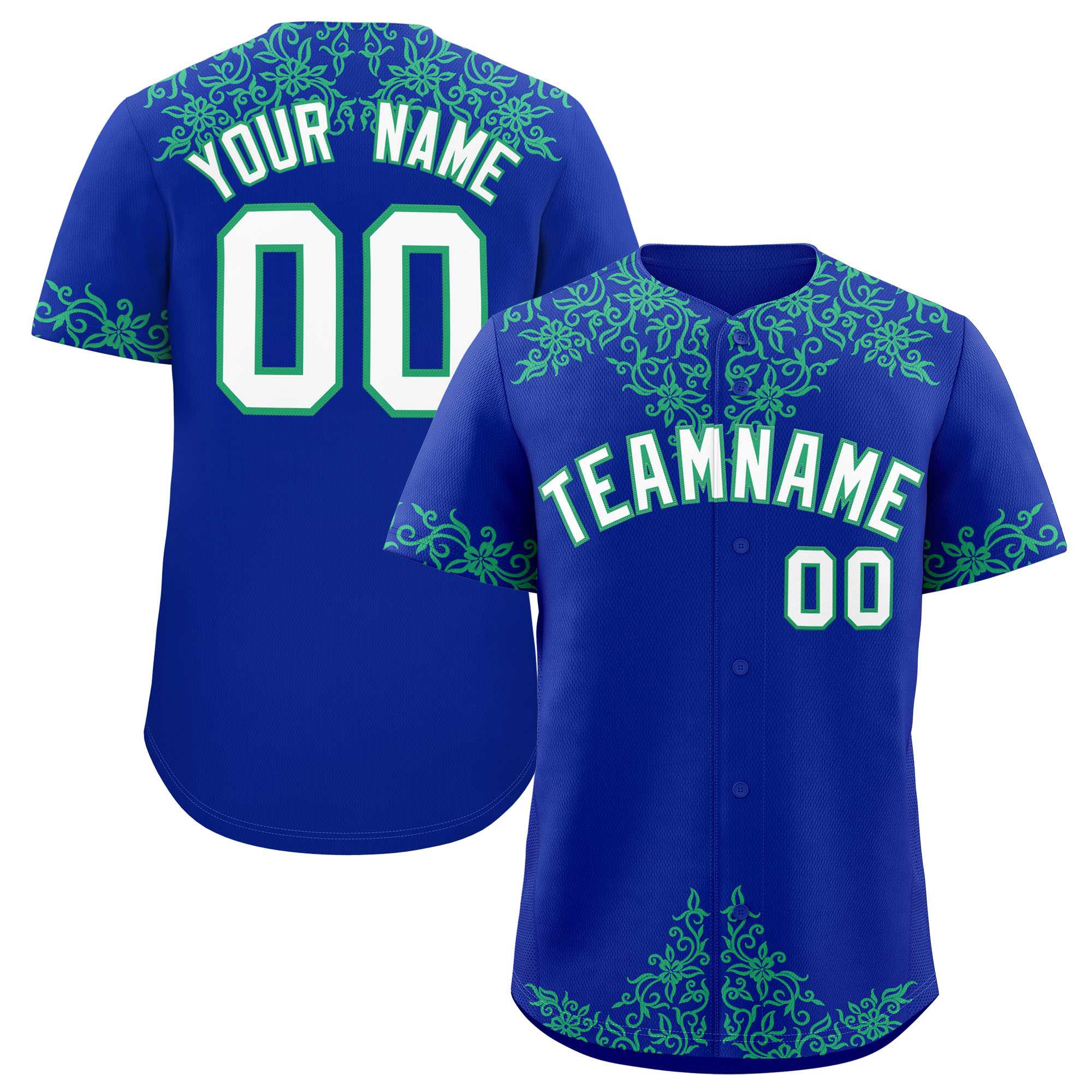 Custom Royal Bright Green Baroque Style Personalized Baseball Jersey| KXKSHOP