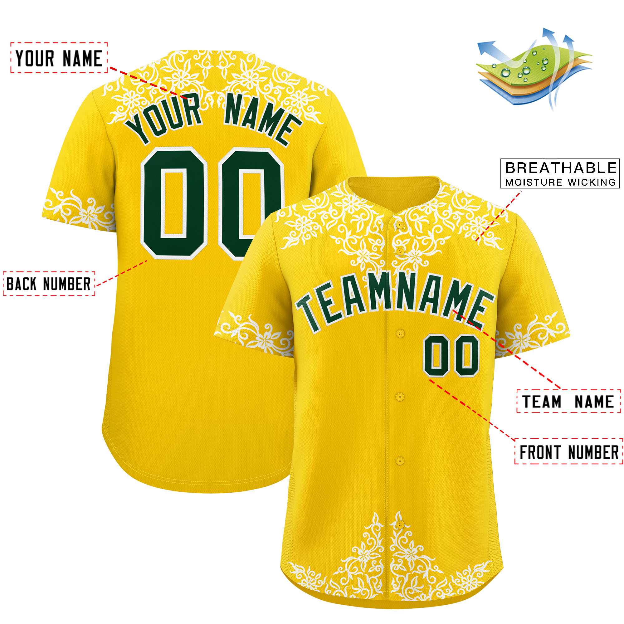 Custom Gold White Baroque Style Personalized Baseball Jersey| KXKSHOP