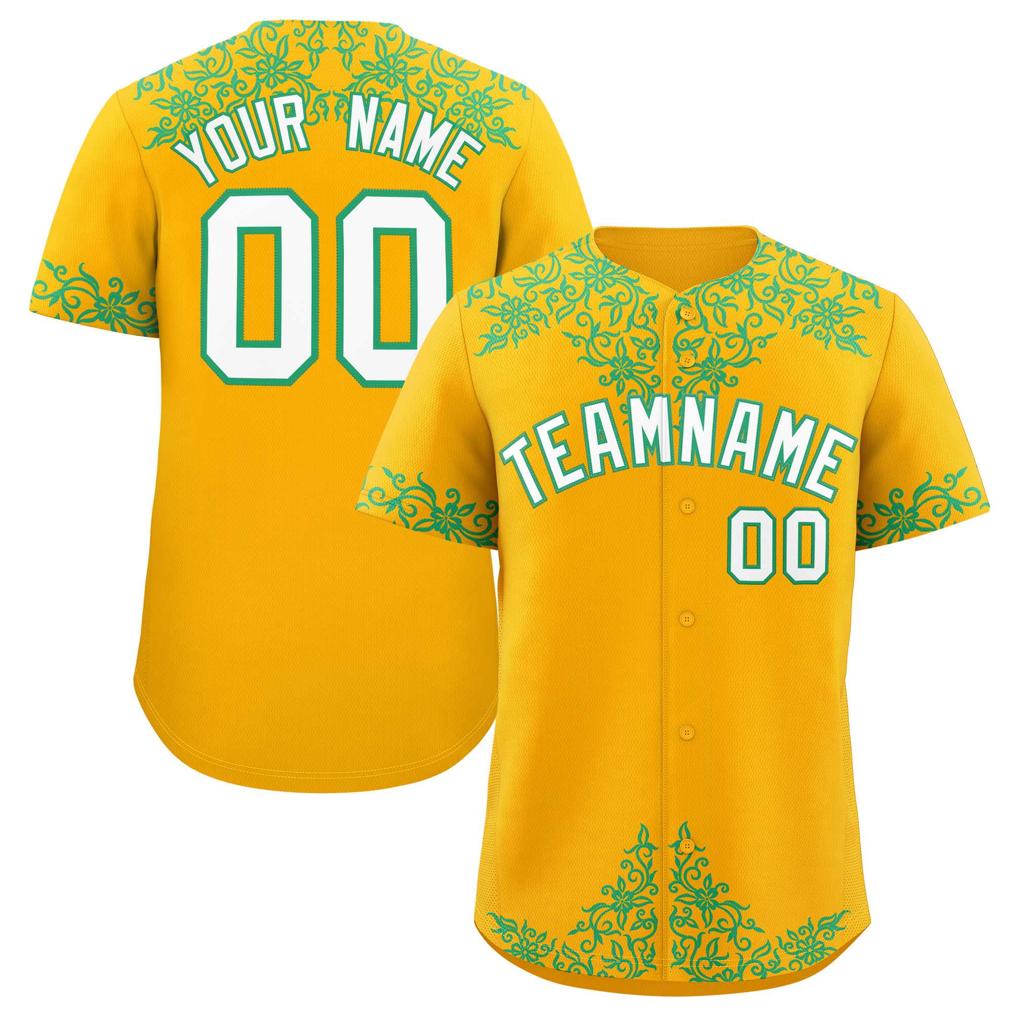 Custom Yellow Bright Green Baroque Style Personalized Baseball Jersey| KXKSHOP