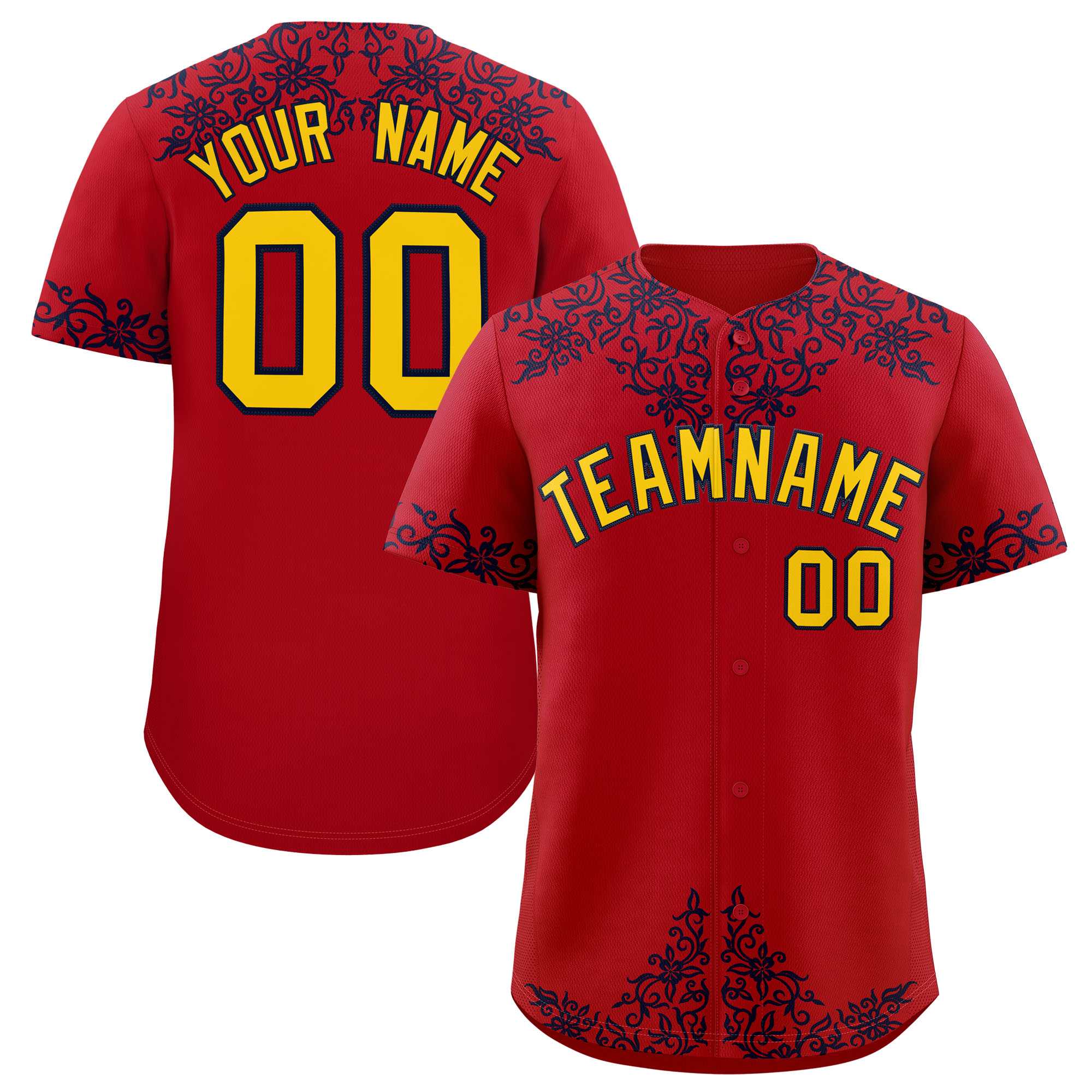 Custom Red Navy Baroque Style Personalized Baseball Jersey| KXKSHOP