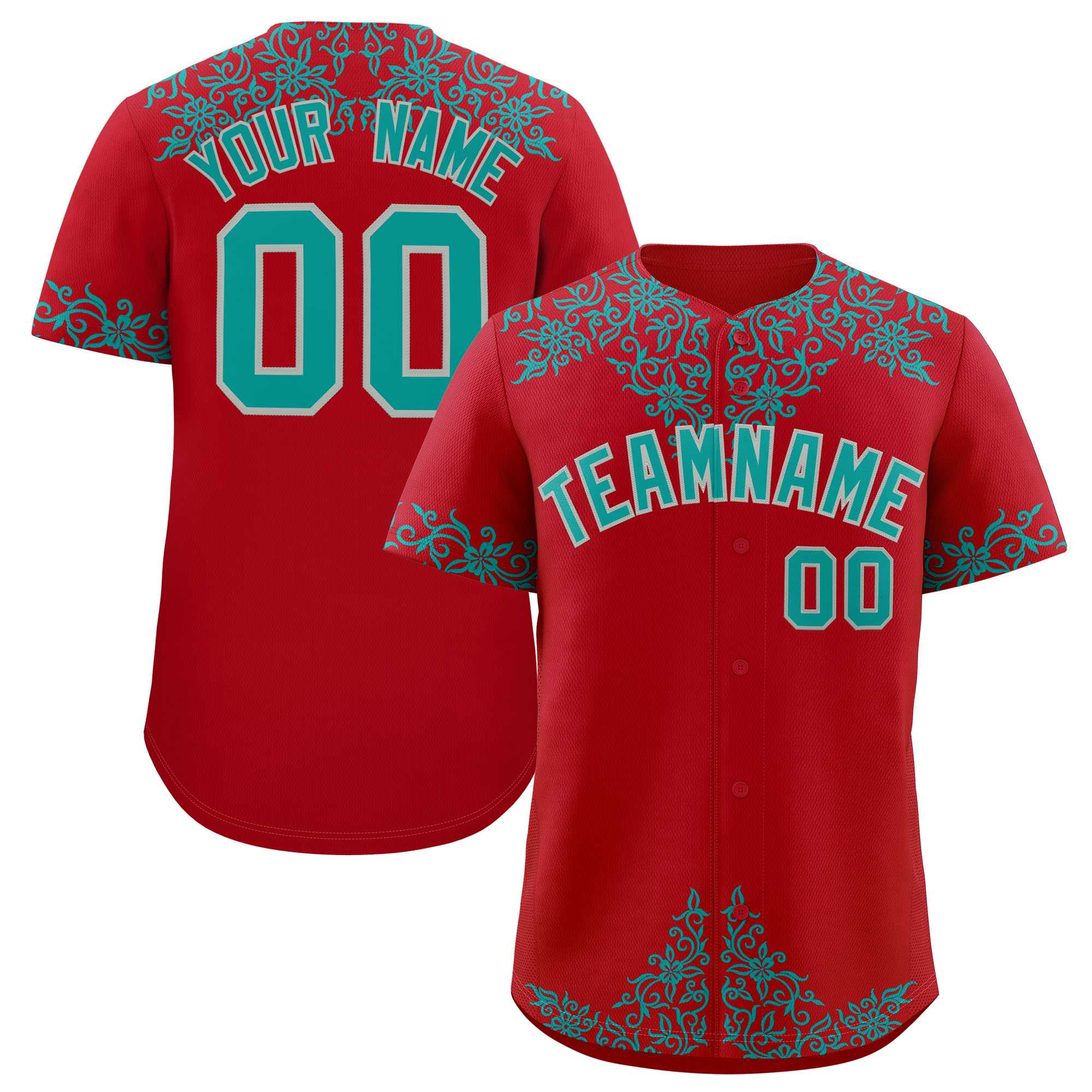 Custom Red Teal Baroque Style Personalized Baseball Jersey| KXKSHOP