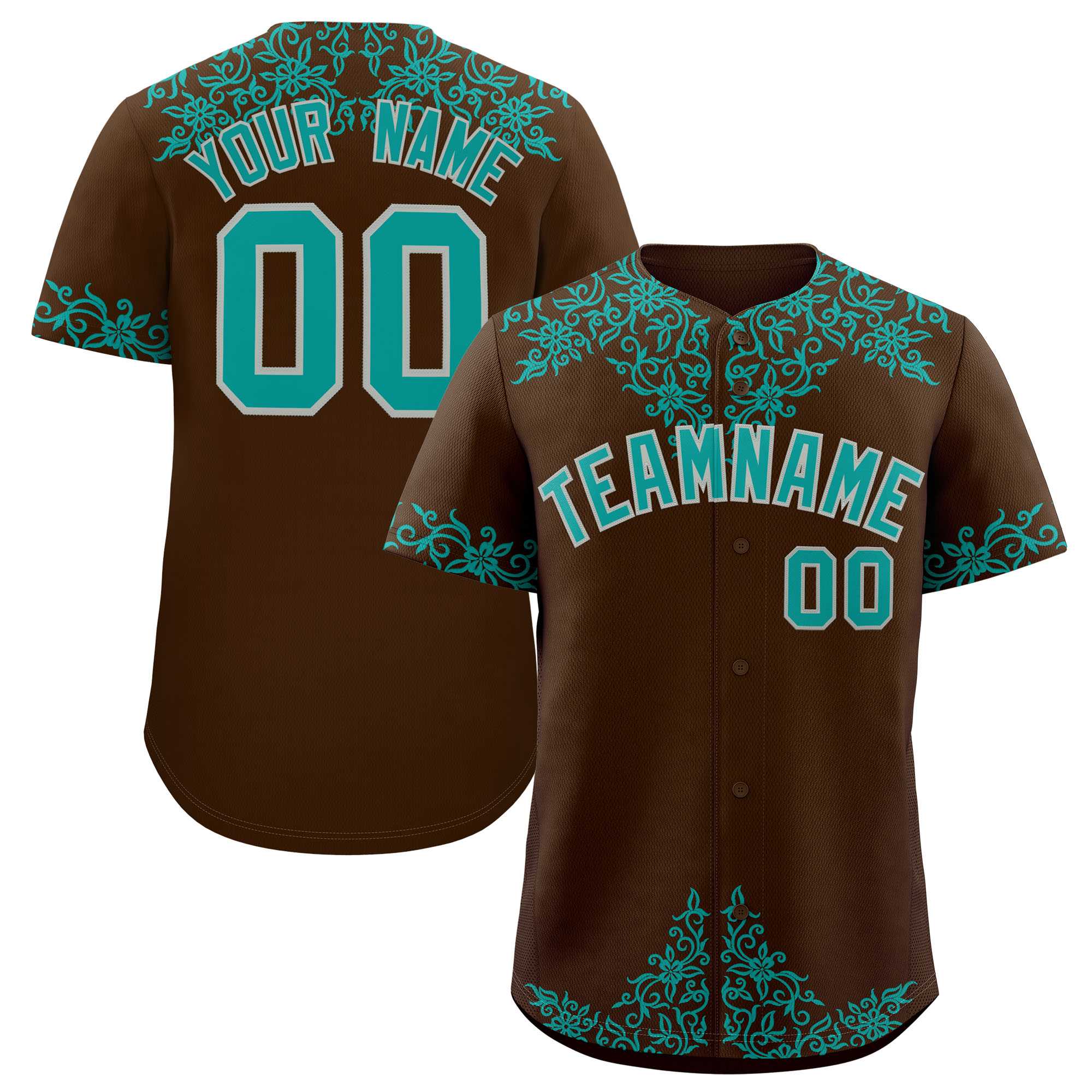 Custom Brown Teal Baroque Style Personalized Baseball Jersey| KXKSHOP