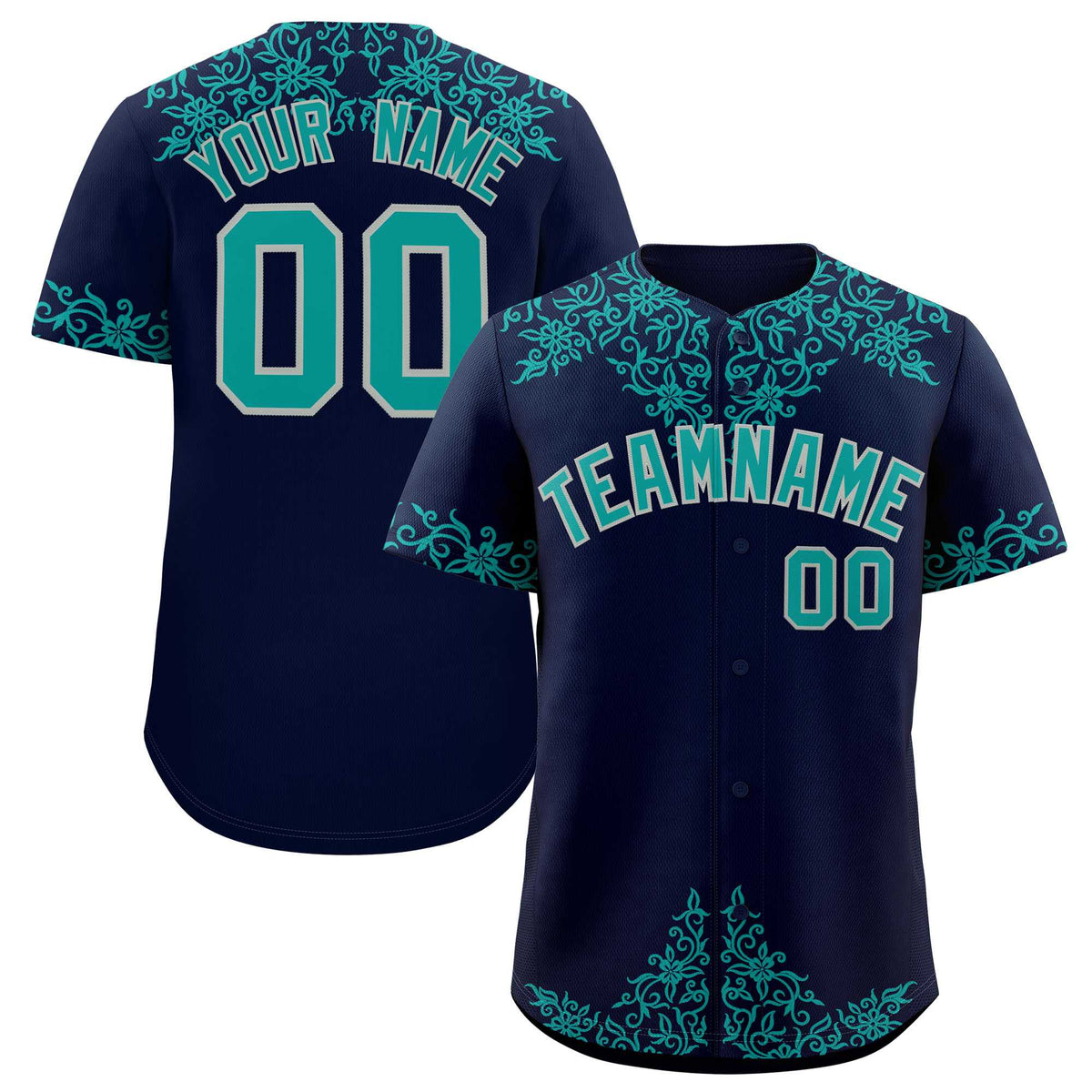 Custom Navy Teal Baroque Style Personalized Baseball Jersey| KXKSHOP