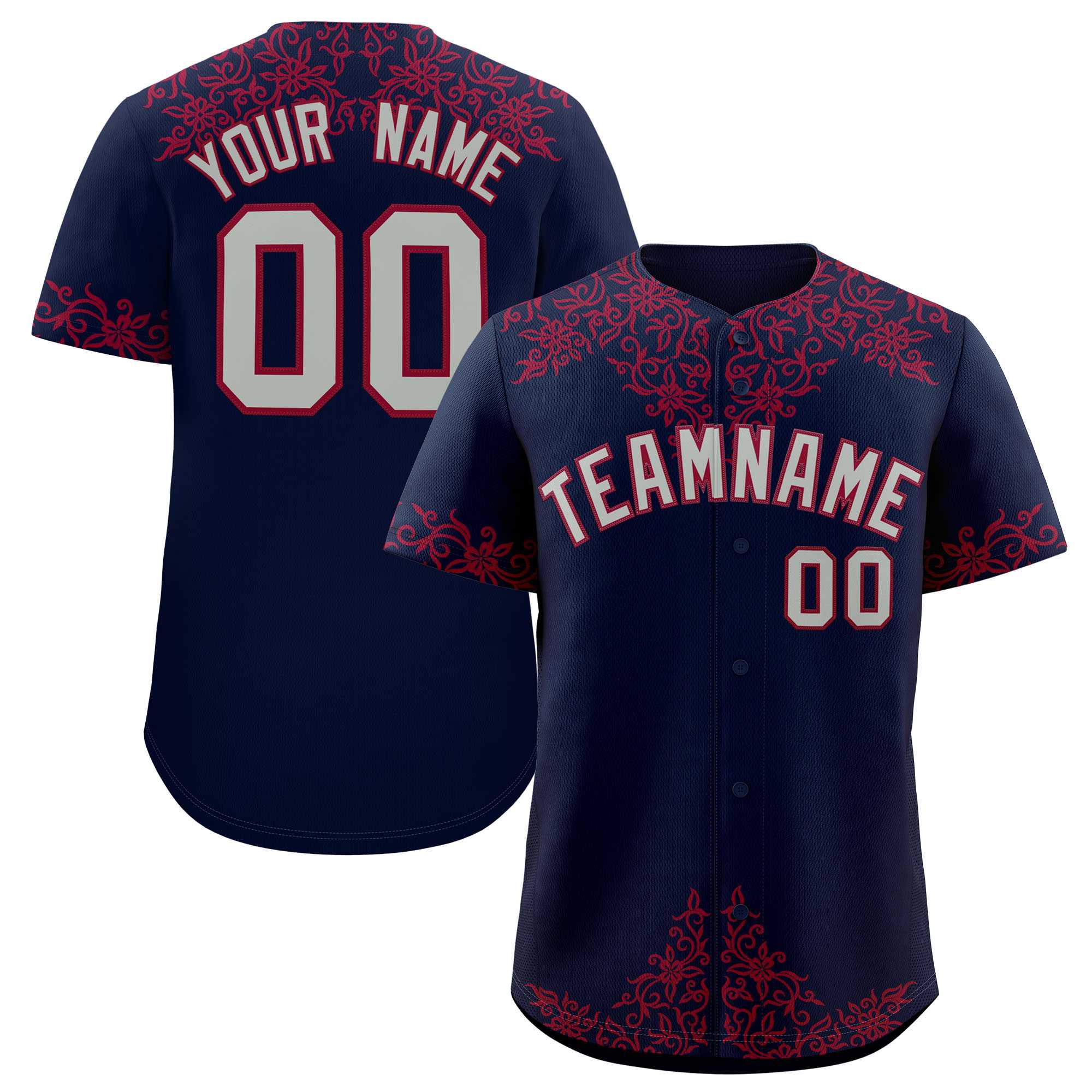 Custom Navy Crimson Baroque Style Personalized Baseball Jersey| KXKSHOP