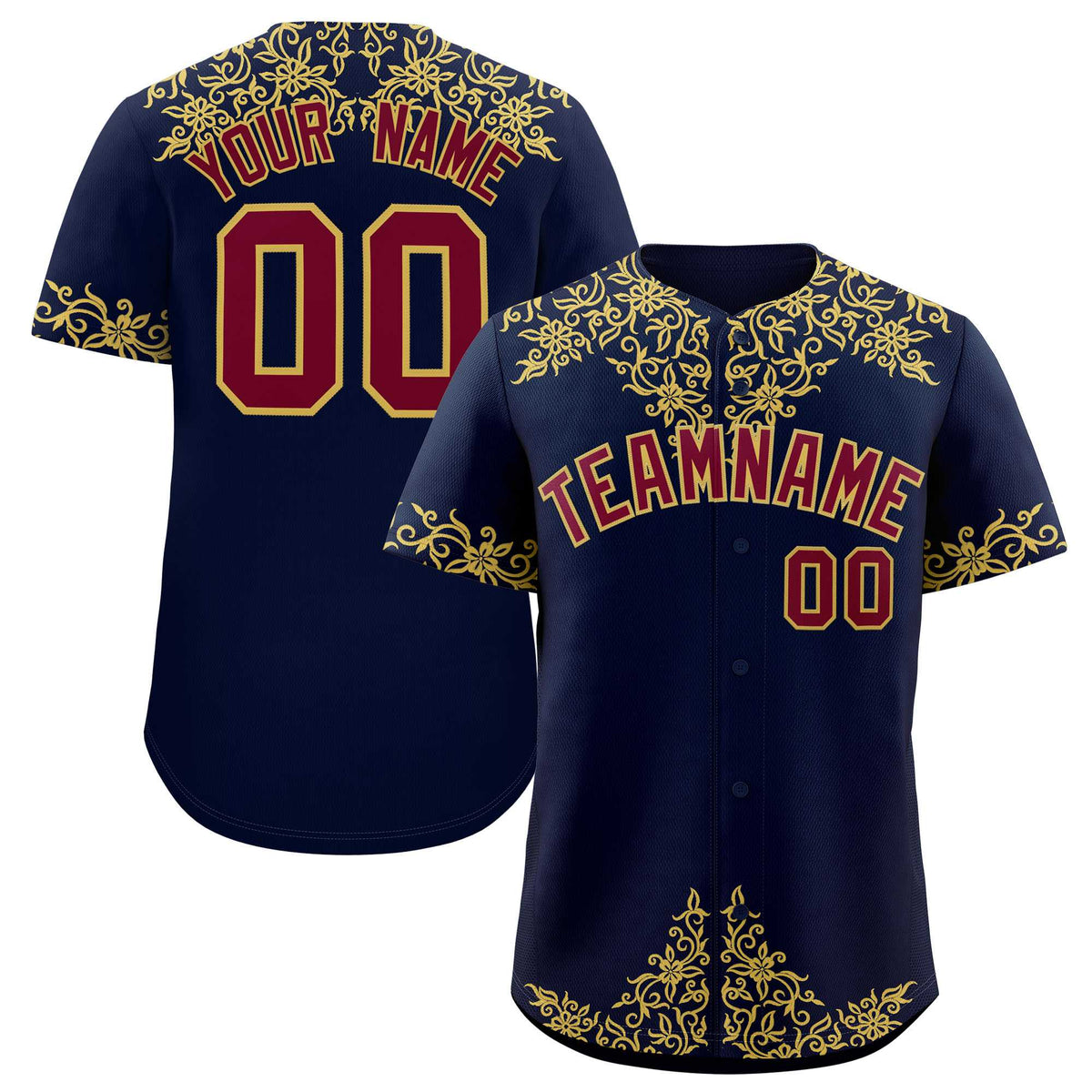 Custom Navy Old Gold Baroque Style Personalized Baseball Jersey| KXKSHOP