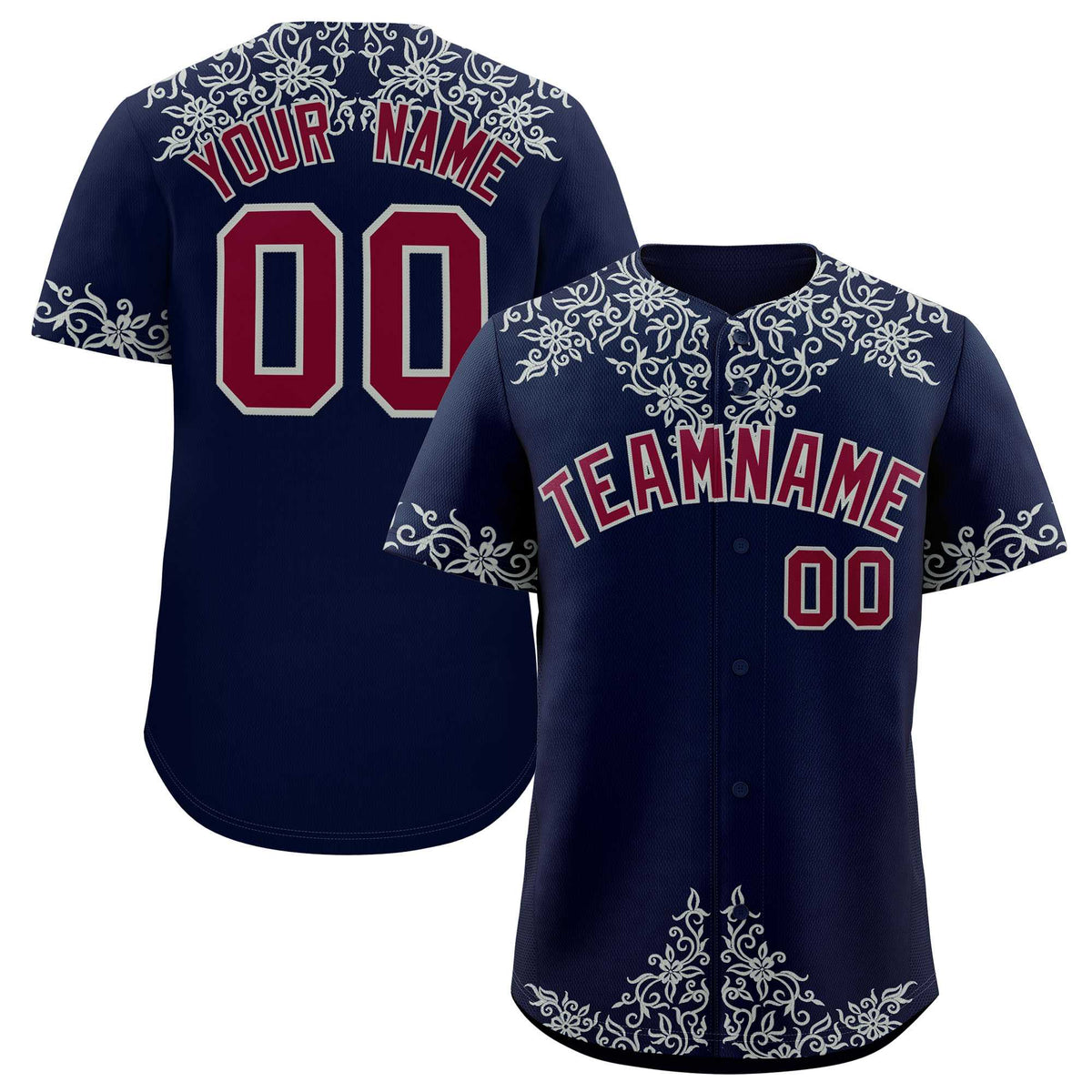 Custom Navy Silver Baroque Style Personalized Baseball Jersey| KXKSHOP