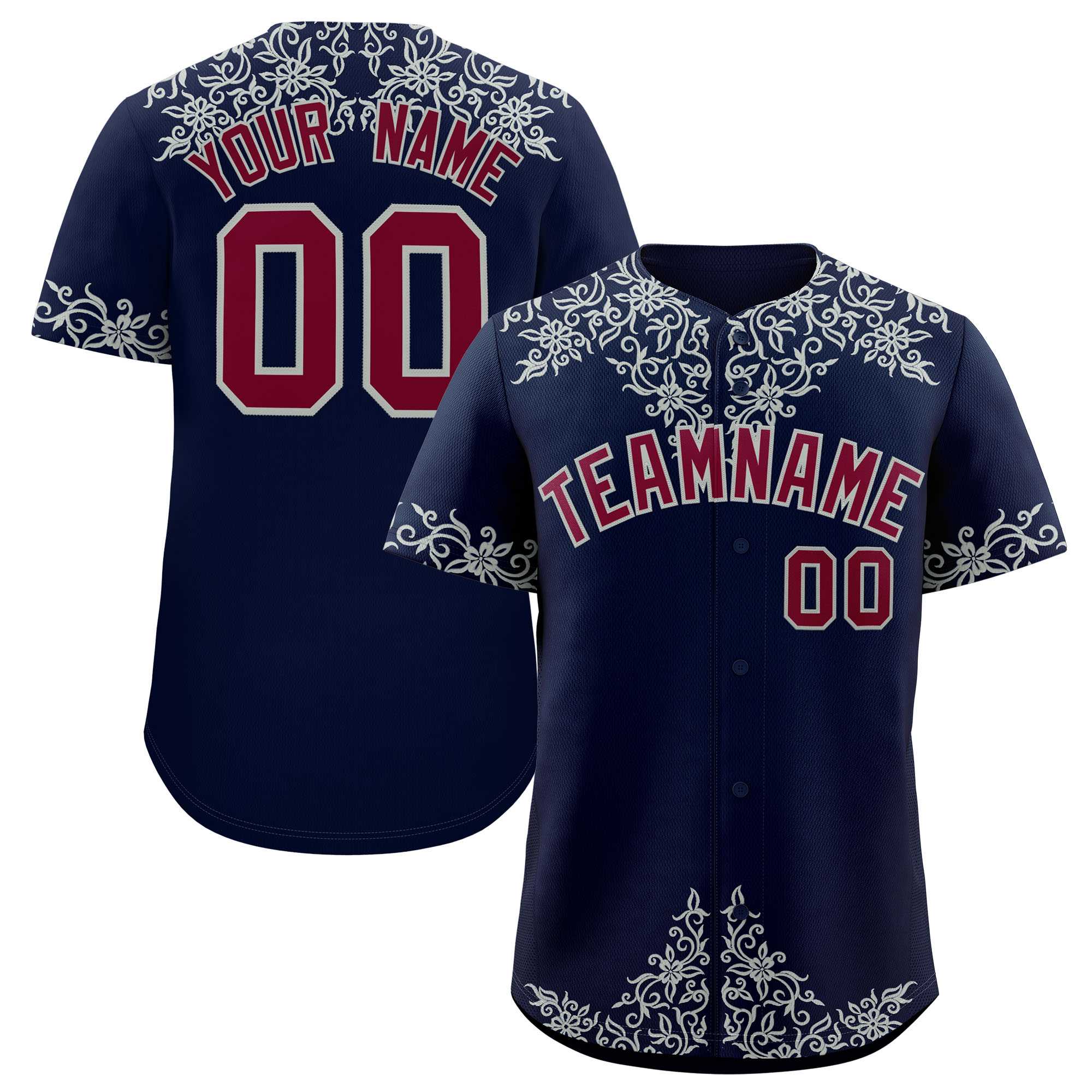 Custom Navy Silver Baroque Style Personalized Baseball Jersey| KXKSHOP
