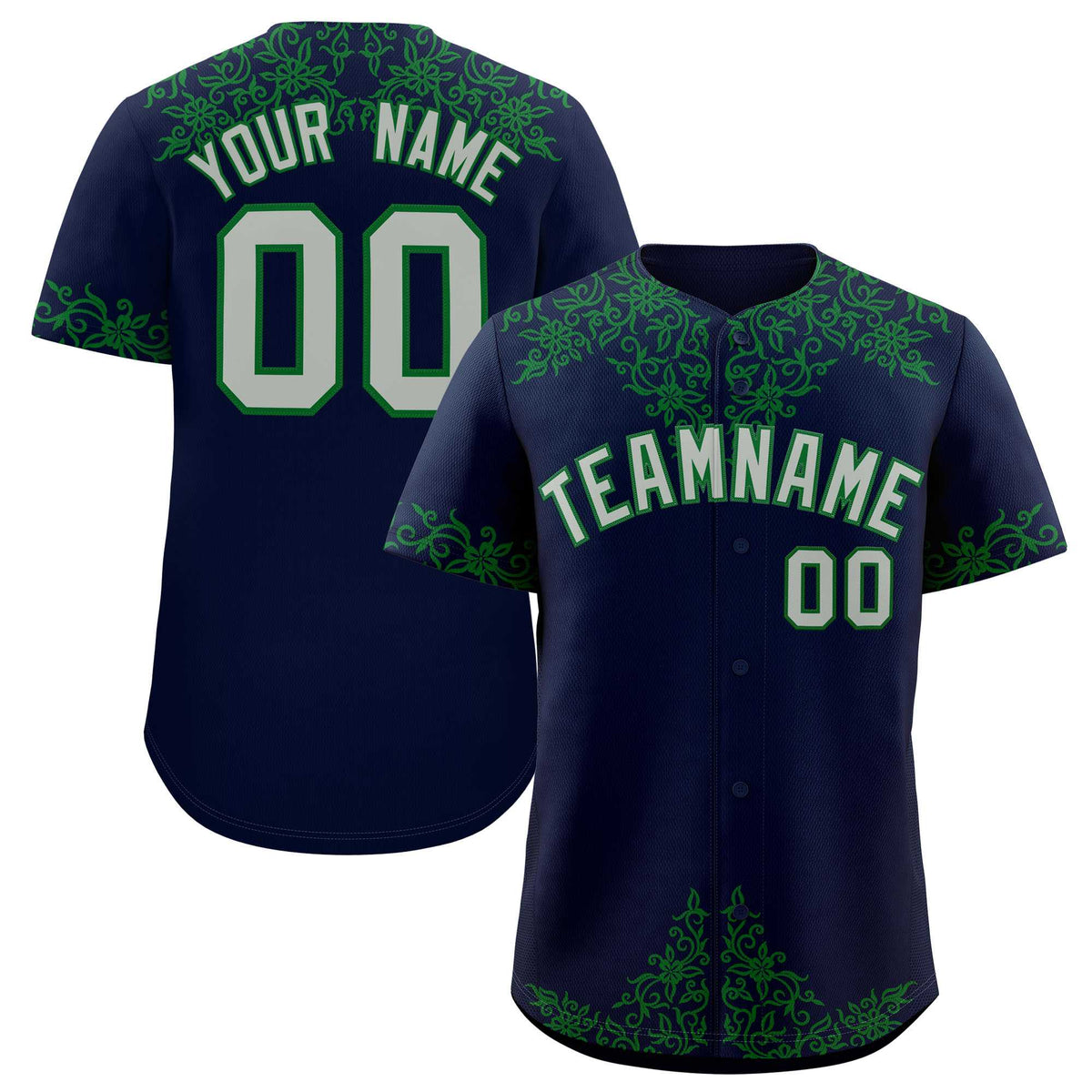 Custom Navy Kelly Green Baroque Style Personalized Baseball Jersey| KXKSHOP
