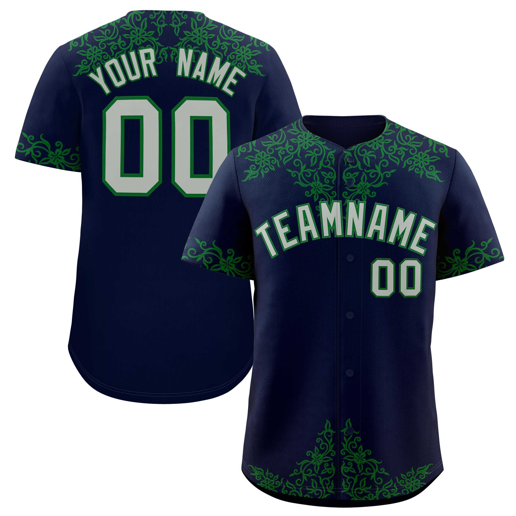 Custom Navy Kelly Green Baroque Style Personalized Baseball Jersey| KXKSHOP
