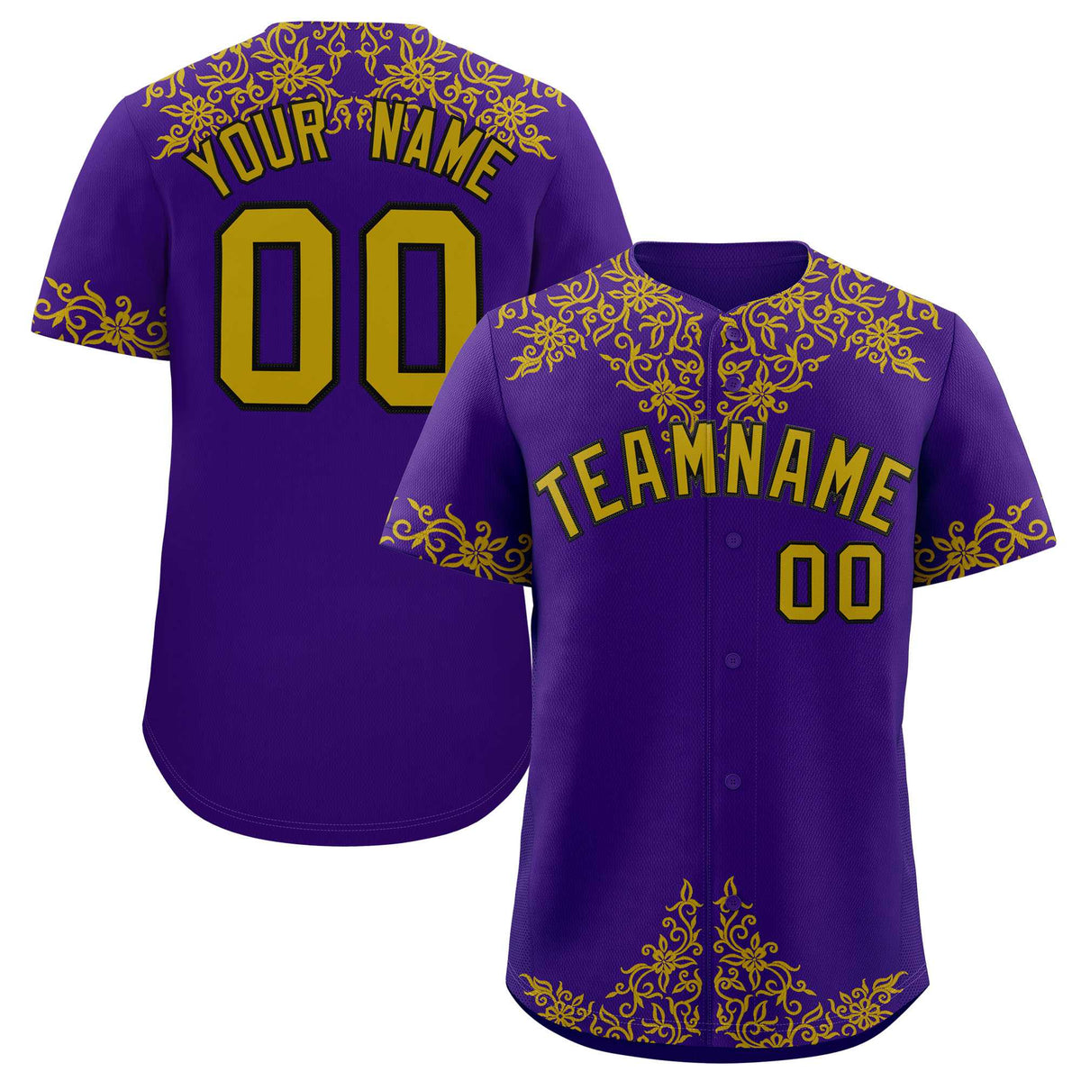 Custom Purple Old Gold Baroque Style Personalized Baseball Jersey| KXKSHOP