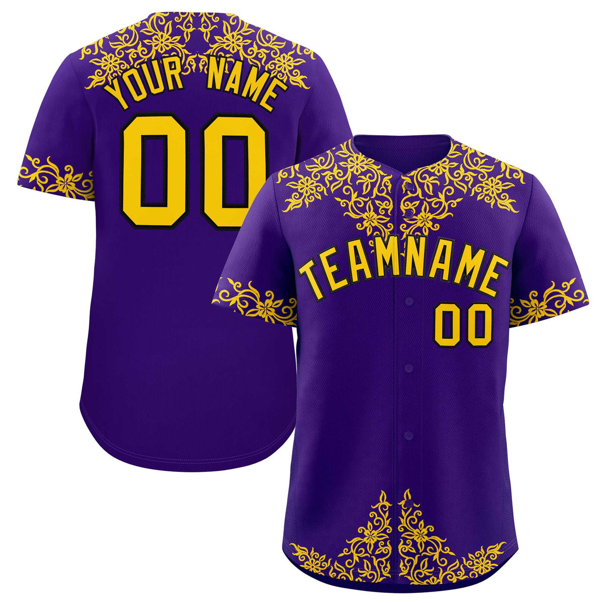 Custom Purple Gold Baroque Style Personalized Baseball Jersey| KXKSHOP