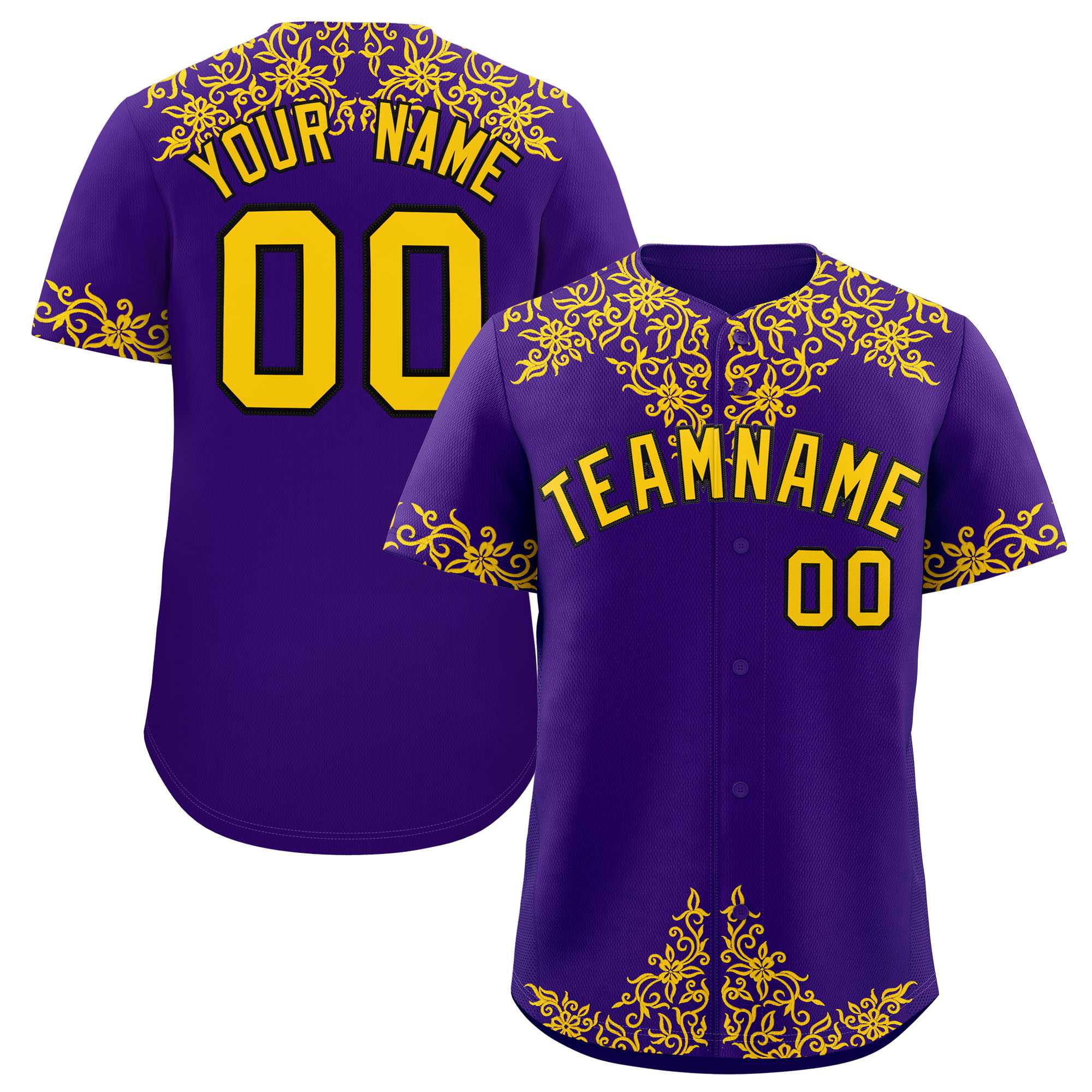 Custom Purple Gold Baroque Style Personalized Baseball Jersey| KXKSHOP