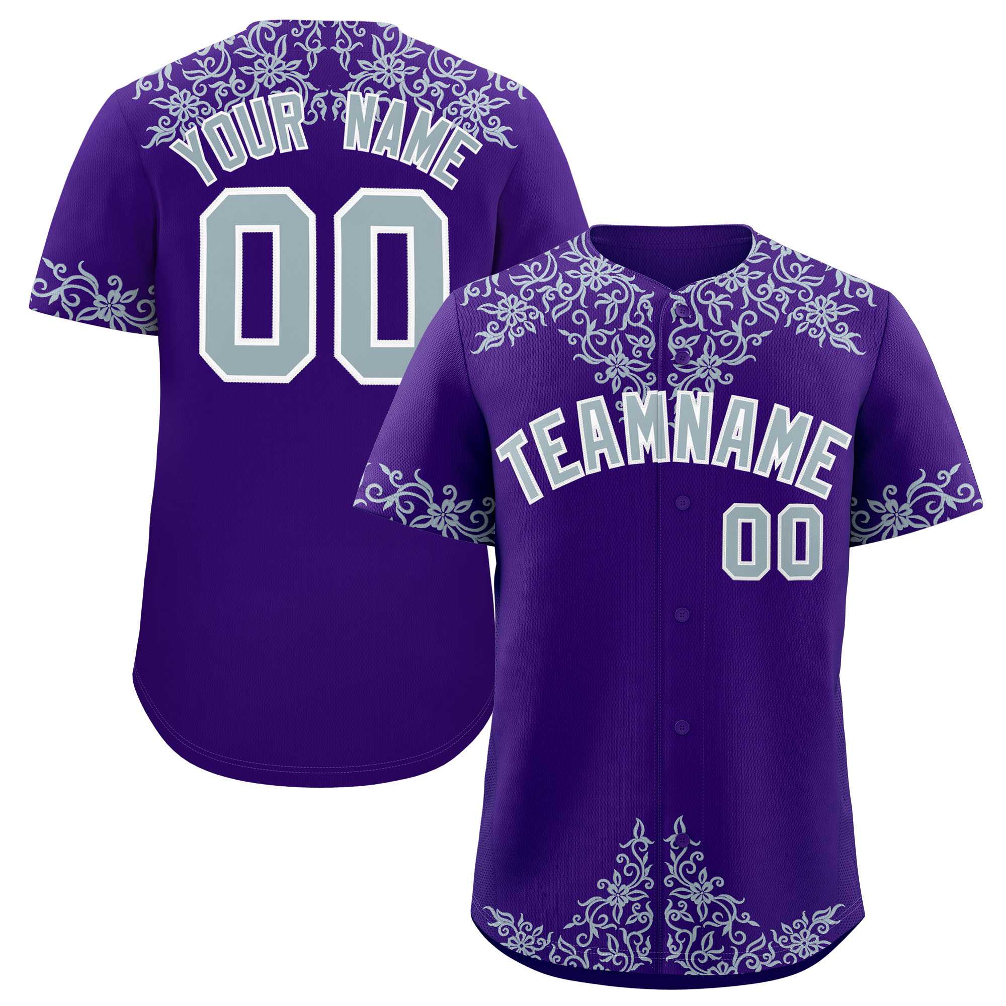 Custom Purple Silver Baroque Style Personalized Baseball Jersey| KXKSHOP