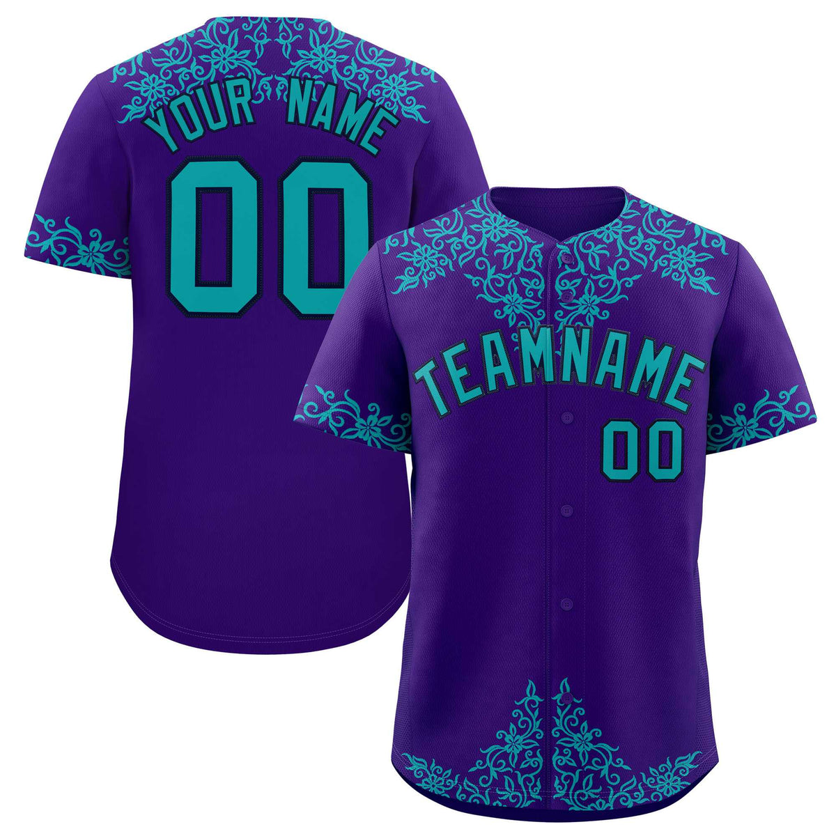 Custom Purple Aqua Baroque Style Personalized Baseball Jersey| KXKSHOP