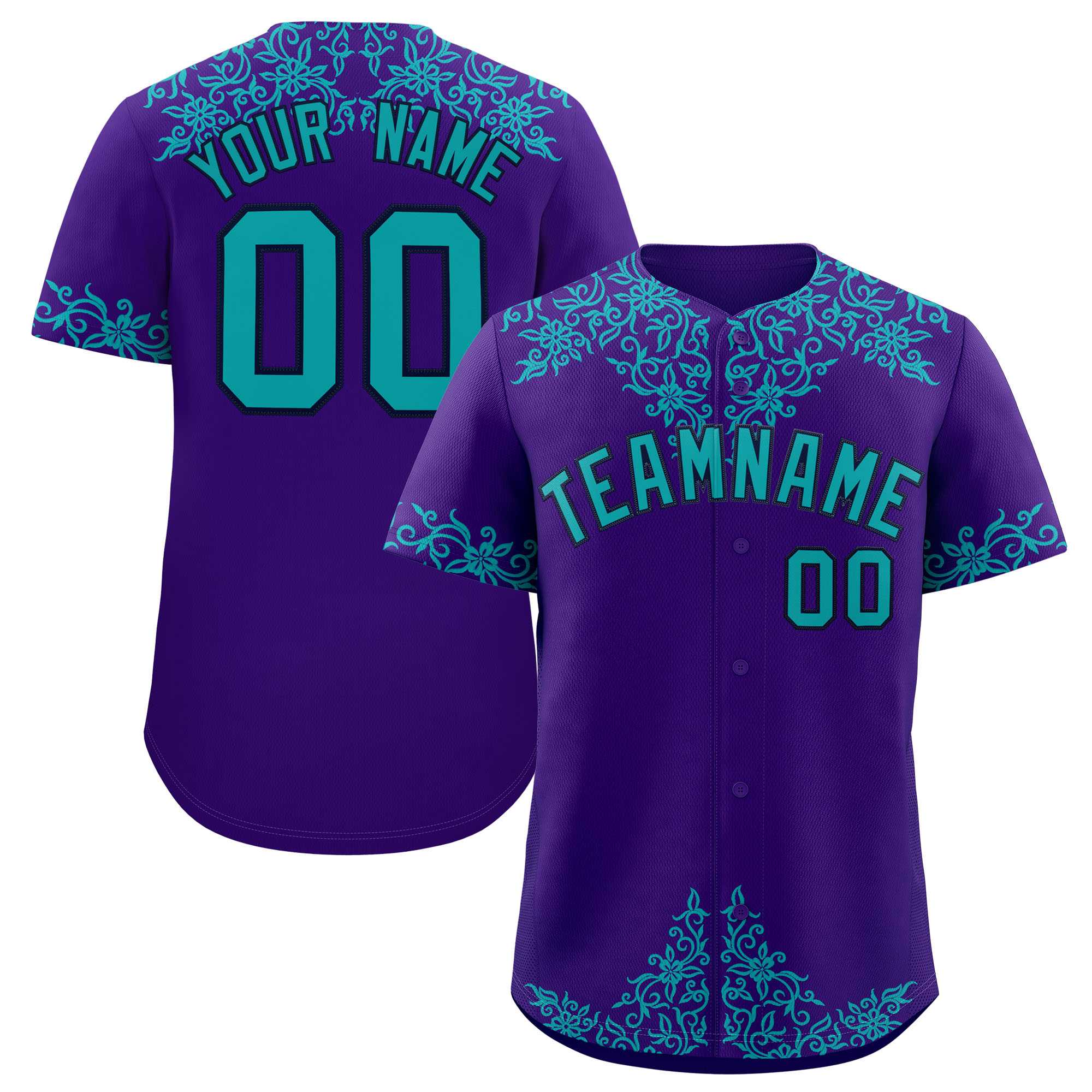 Custom Purple Aqua Baroque Style Personalized Baseball Jersey| KXKSHOP