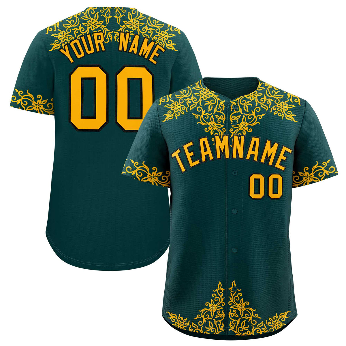 Custom Midnight Green Gold Baroque Style Personalized Baseball Jersey| KXKSHOP