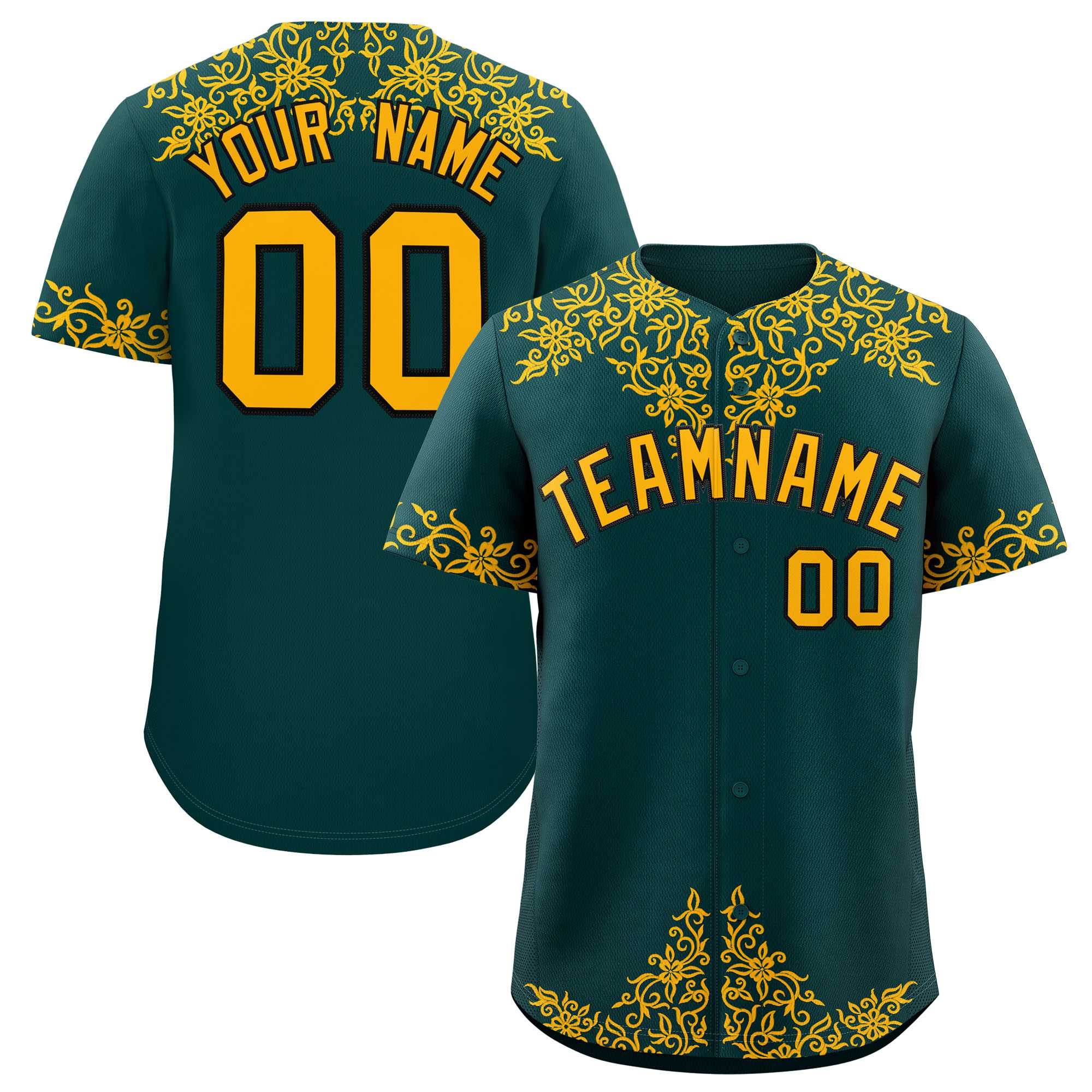 Custom Midnight Green Gold Baroque Style Personalized Baseball Jersey| KXKSHOP