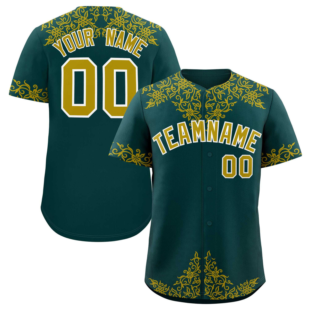 Custom Midnight Green Old Gold Baroque Style Personalized Baseball Jersey| KXKSHOP