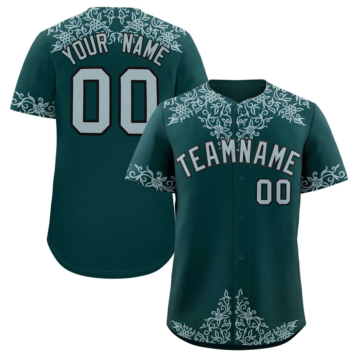 Custom Midnight Green Silver Baroque Style Personalized Baseball Jersey| KXKSHOP