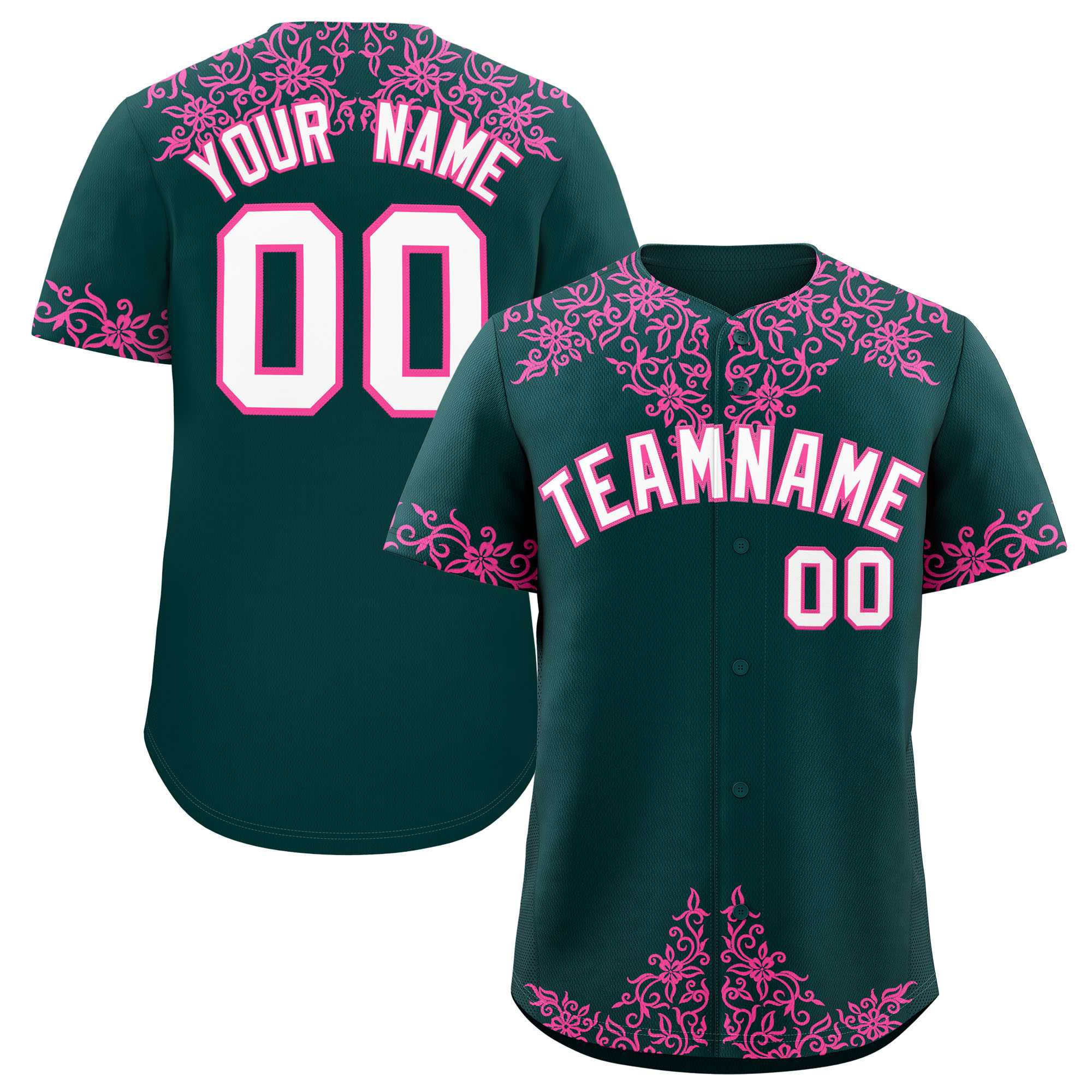 Custom Midnight Green Pink Baroque Style Personalized Baseball Jersey| KXKSHOP