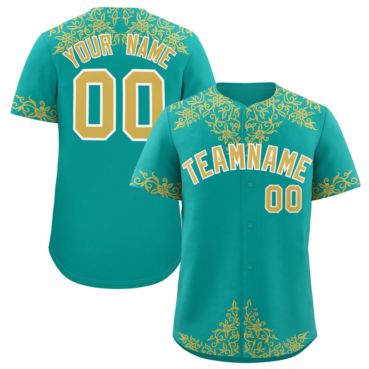 Custom Aqua Old Gold Baroque Style Personalized Baseball Jersey| KXKSHOP